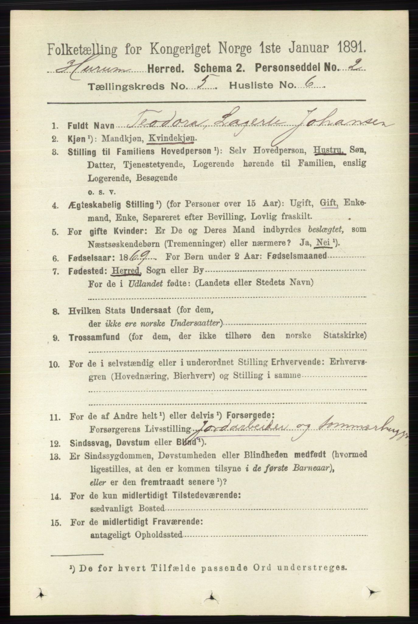 RA, 1891 census for 0628 Hurum, 1891, p. 1425