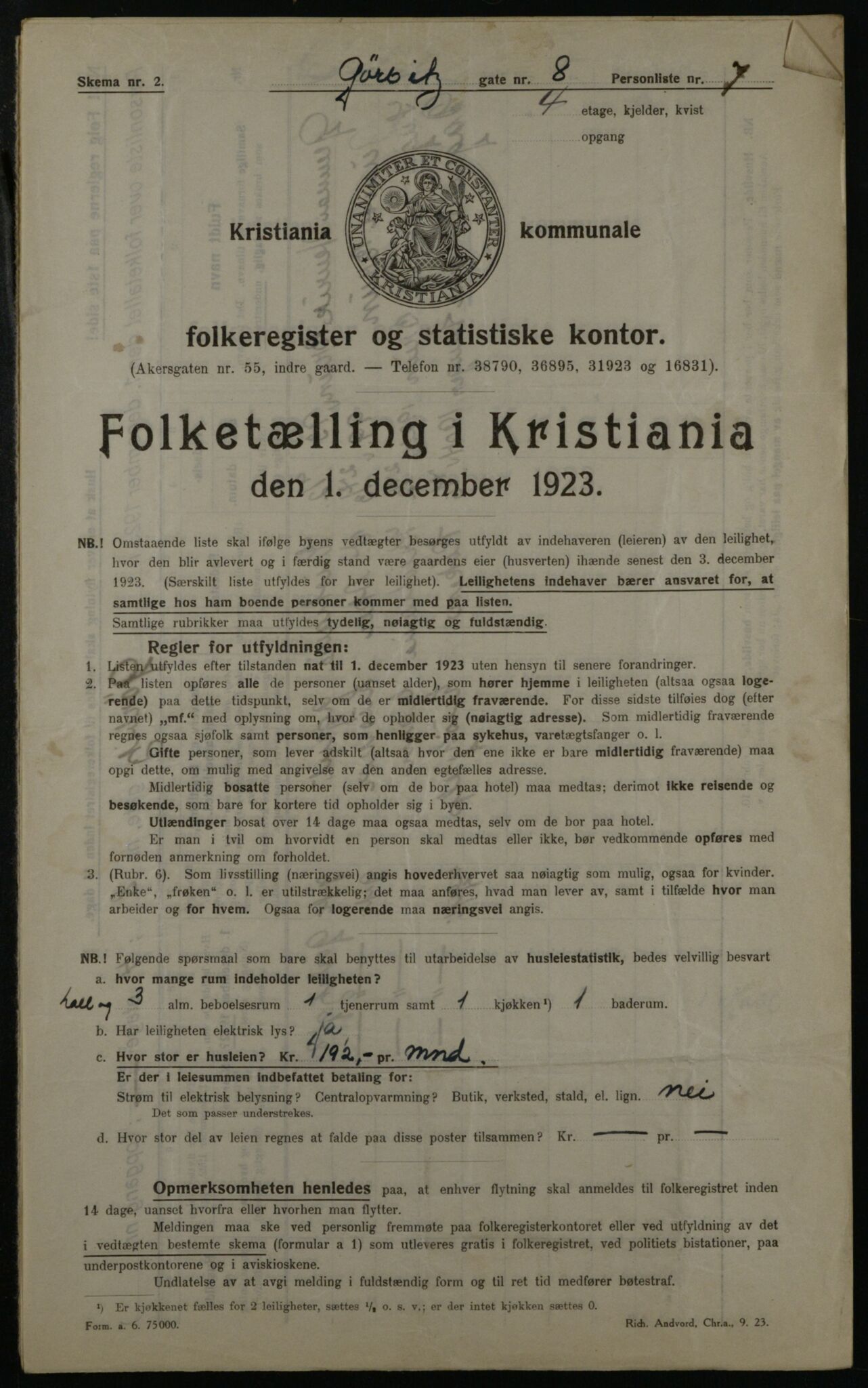 OBA, Municipal Census 1923 for Kristiania, 1923, p. 36663