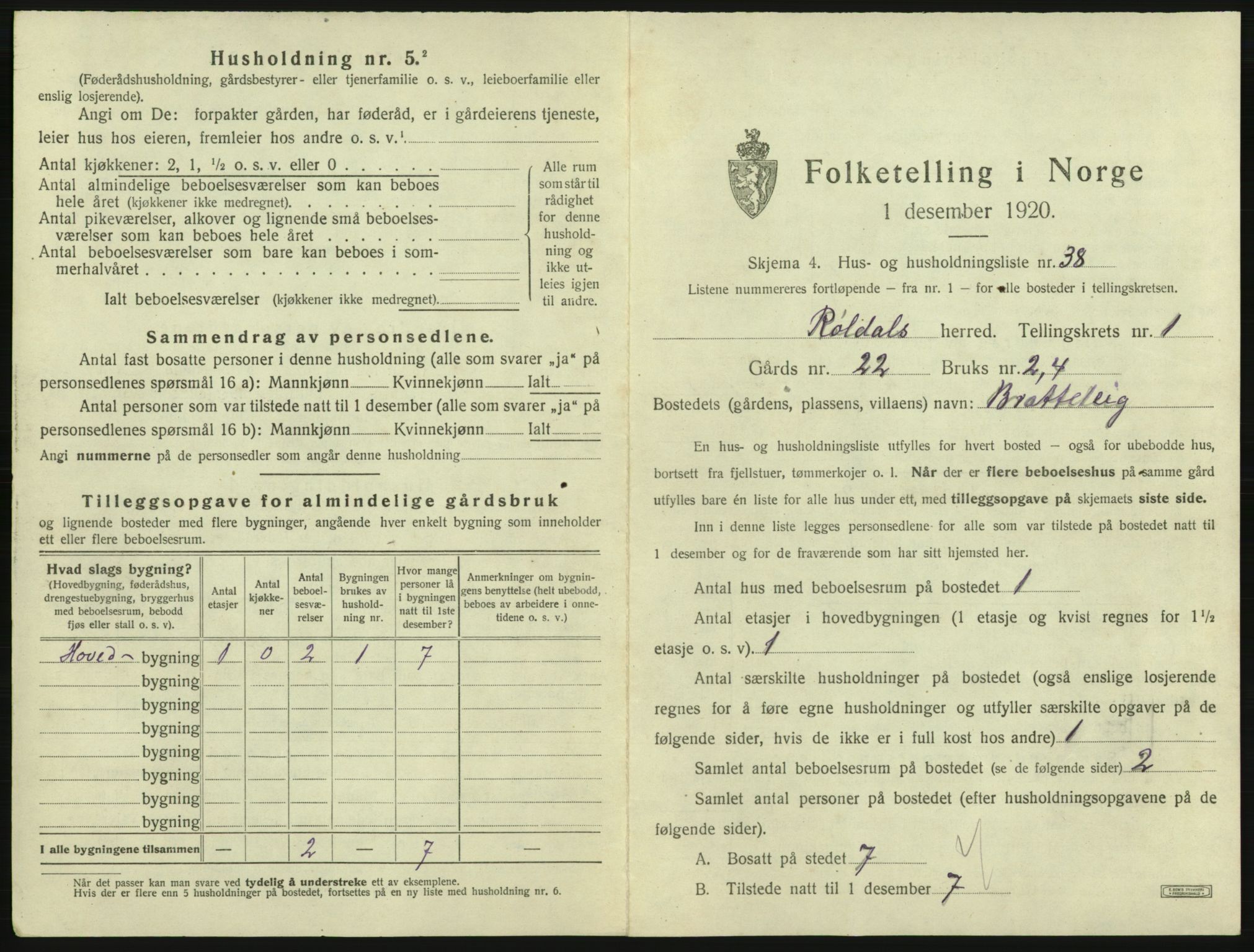 SAB, 1920 census for Røldal, 1920, p. 89