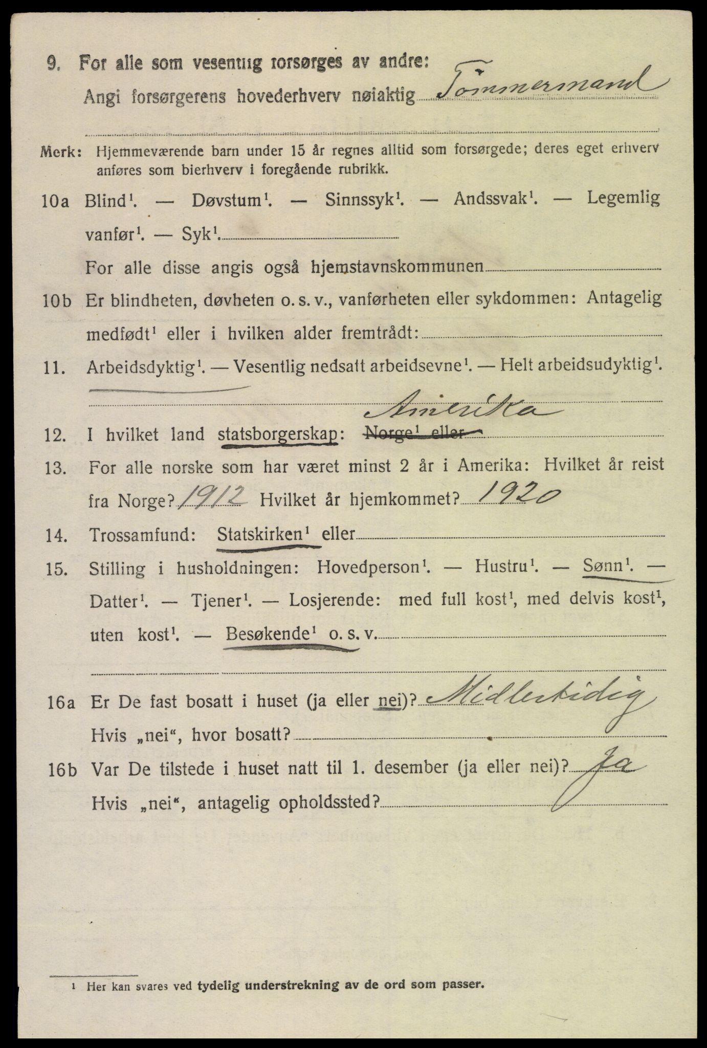 SAK, 1920 census for Søgne, 1920, p. 1862