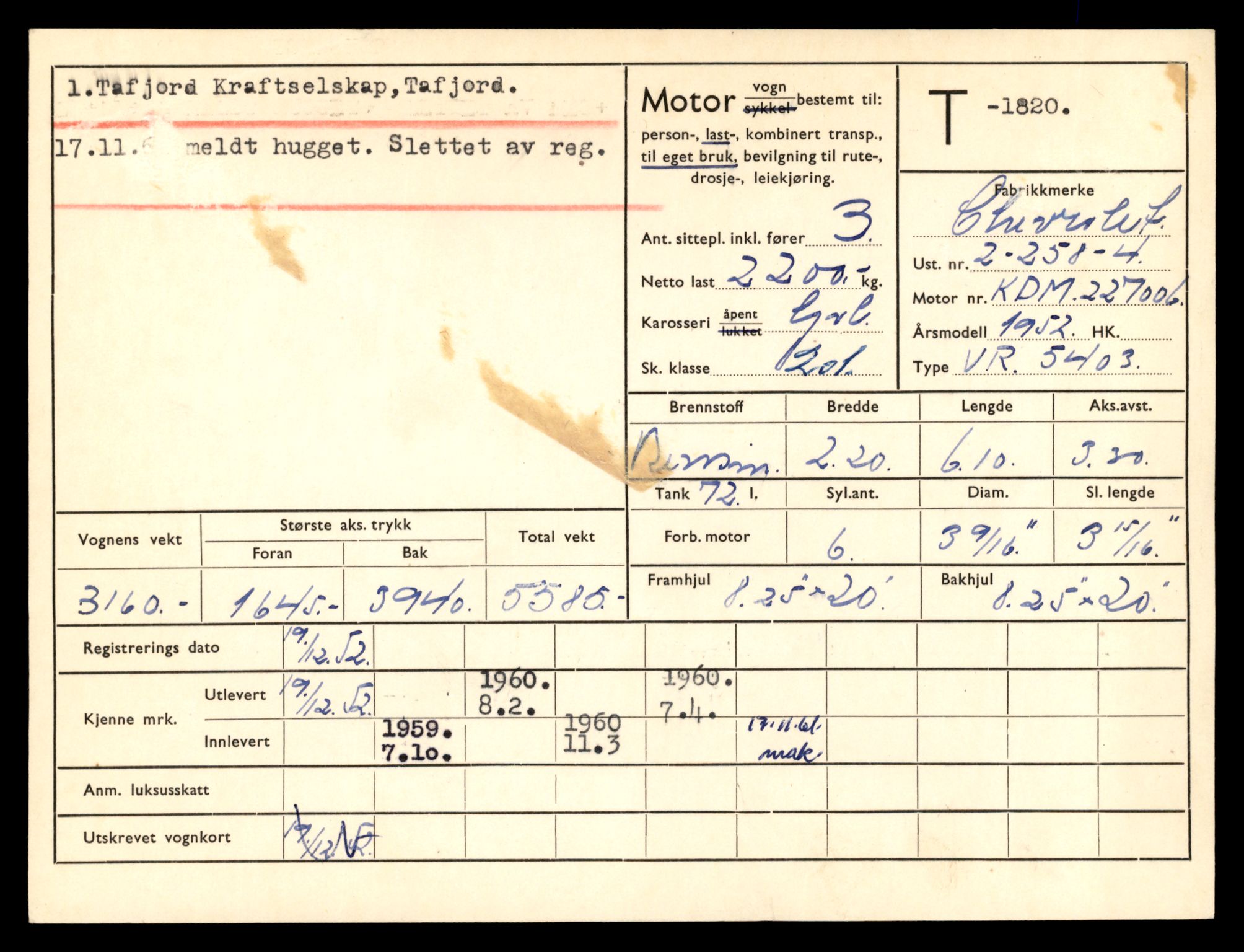 Møre og Romsdal vegkontor - Ålesund trafikkstasjon, AV/SAT-A-4099/F/Fe/L0015: Registreringskort for kjøretøy T 1700 - T 1850, 1927-1998, p. 2421