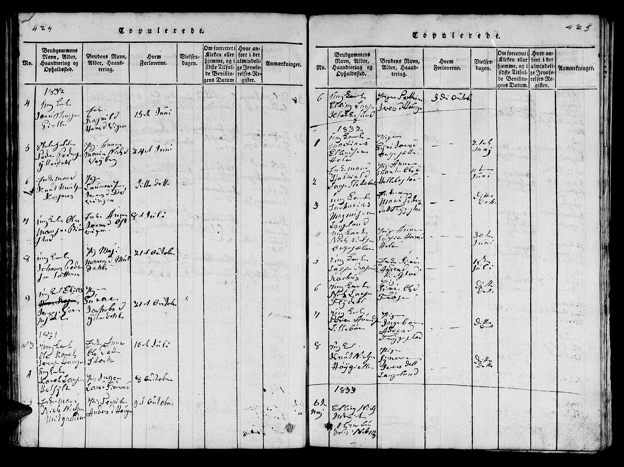 Ministerialprotokoller, klokkerbøker og fødselsregistre - Møre og Romsdal, SAT/A-1454/519/L0246: Parish register (official) no. 519A05, 1817-1834, p. 424-425