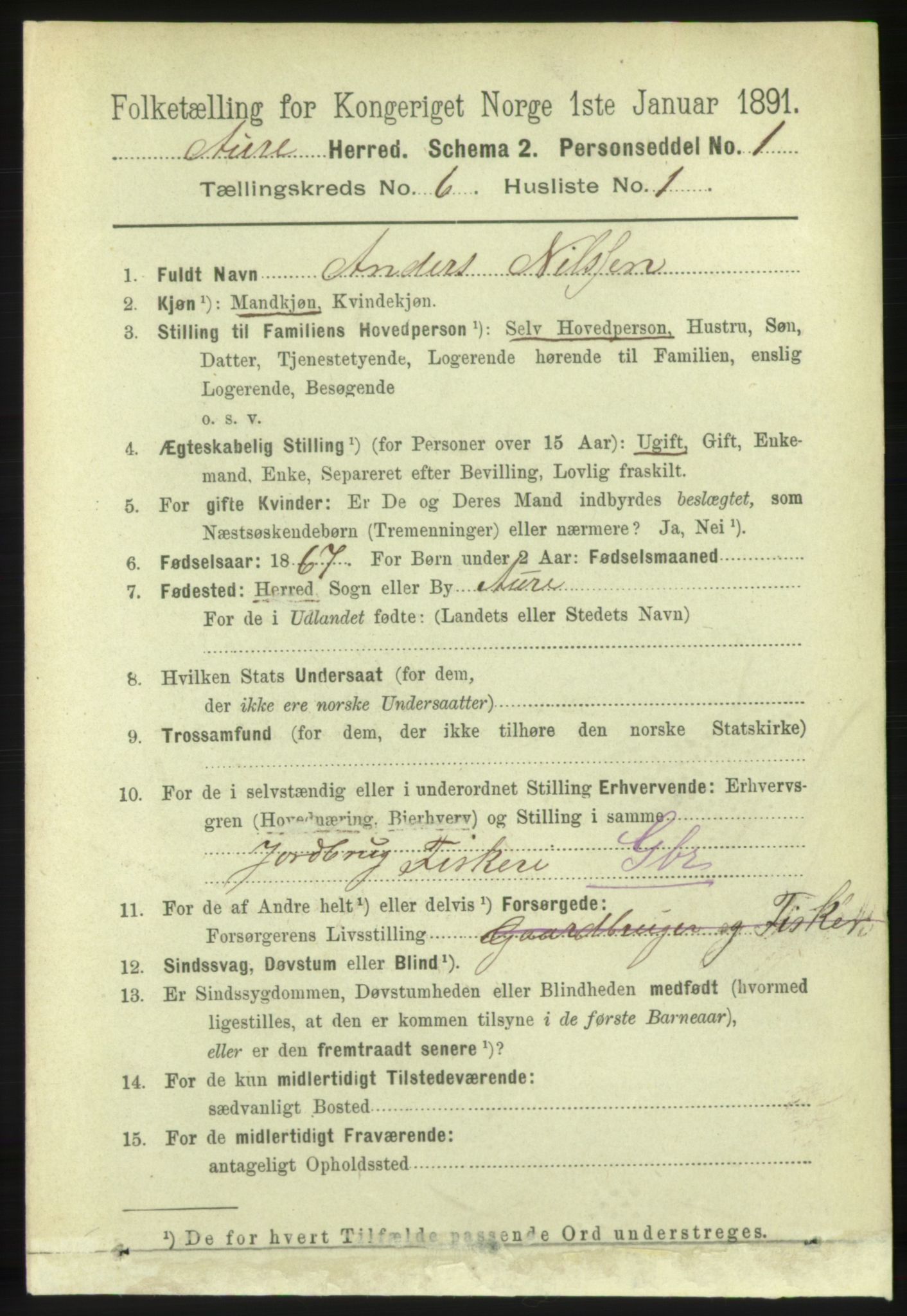 RA, 1891 census for 1569 Aure, 1891, p. 3371