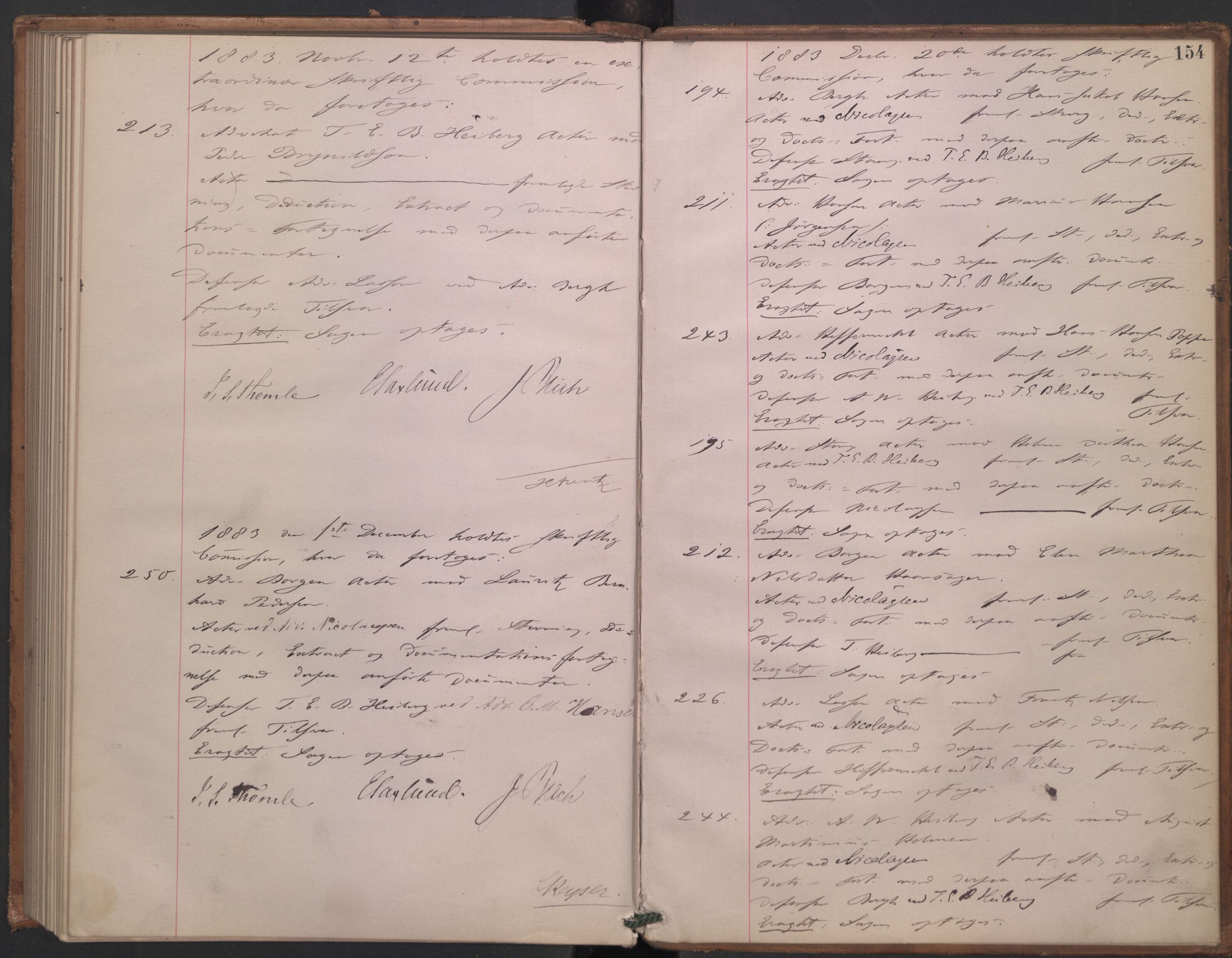 Høyesterett, AV/RA-S-1002/E/Ef/L0014: Protokoll over saker som gikk til skriftlig behandling, 1879-1884, p. 153b-154a