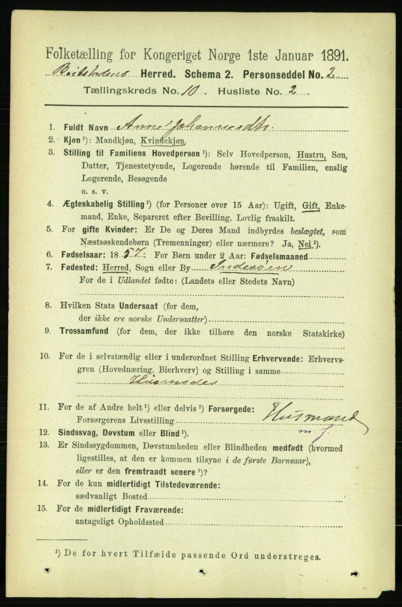 RA, 1891 census for 1727 Beitstad, 1891, p. 2735