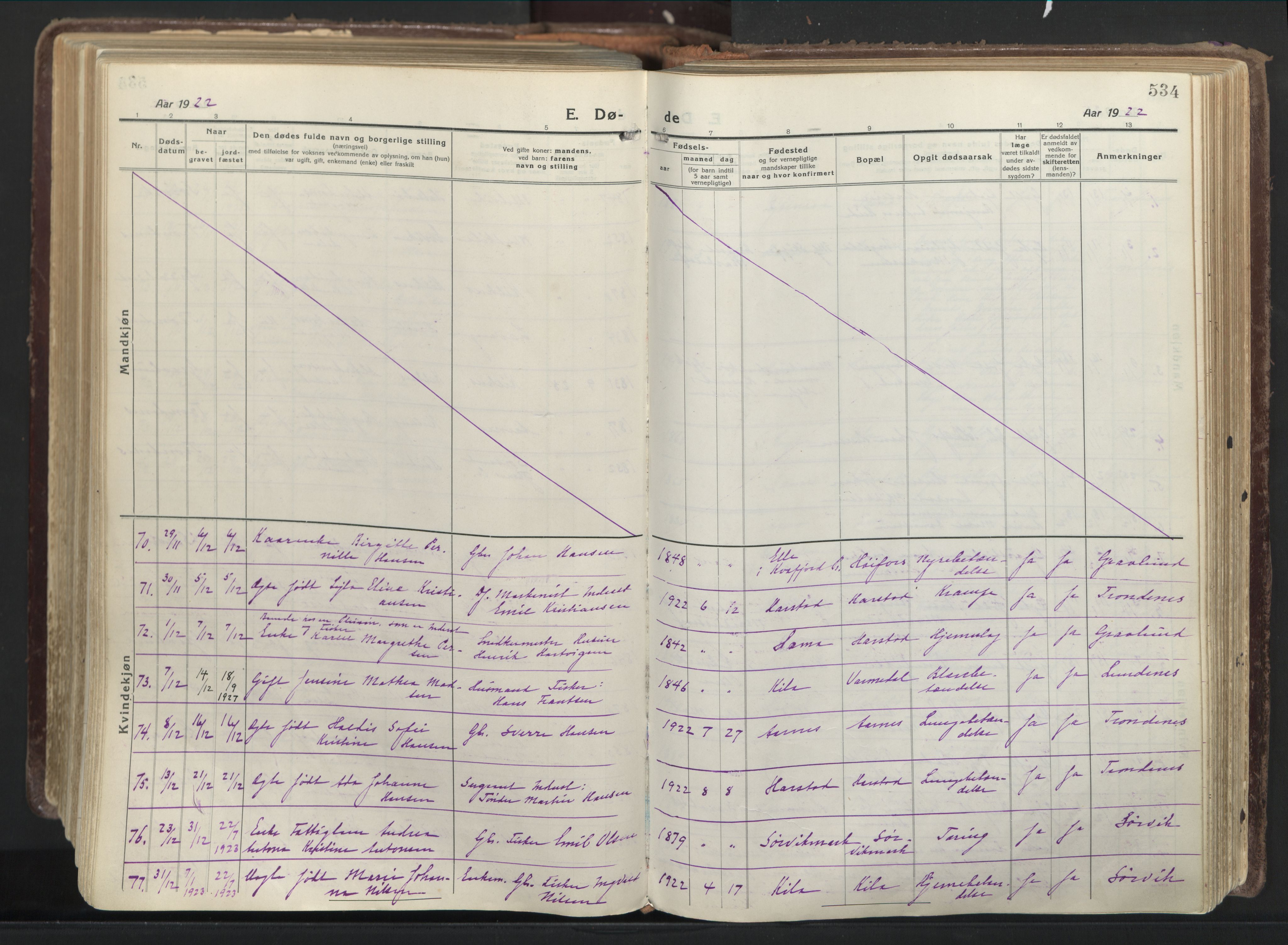 Trondenes sokneprestkontor, AV/SATØ-S-1319/H/Ha/L0019kirke: Parish register (official) no. 19, 1919-1928, p. 534