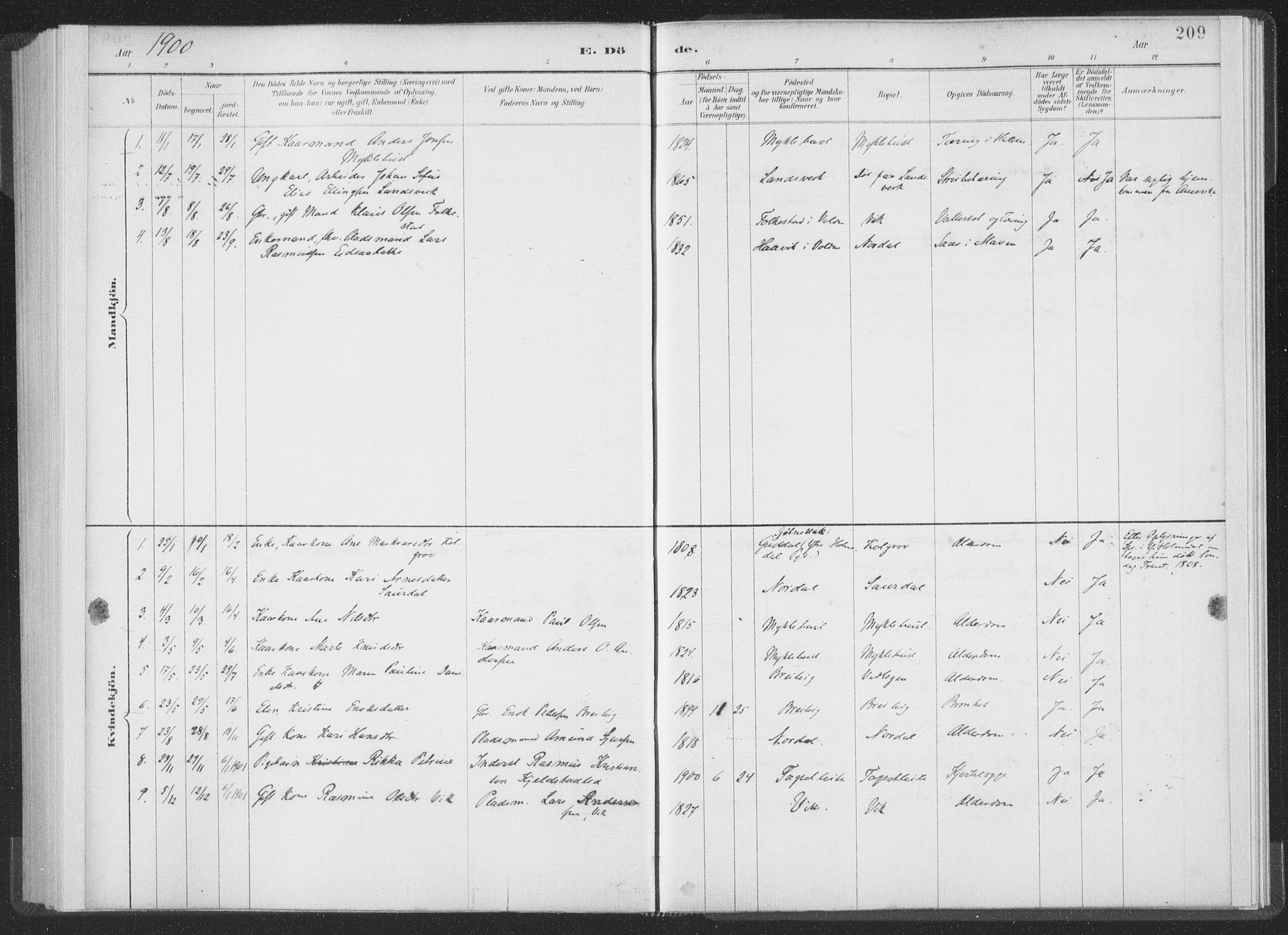 Ministerialprotokoller, klokkerbøker og fødselsregistre - Møre og Romsdal, AV/SAT-A-1454/502/L0025: Parish register (official) no. 502A03, 1885-1909, p. 209