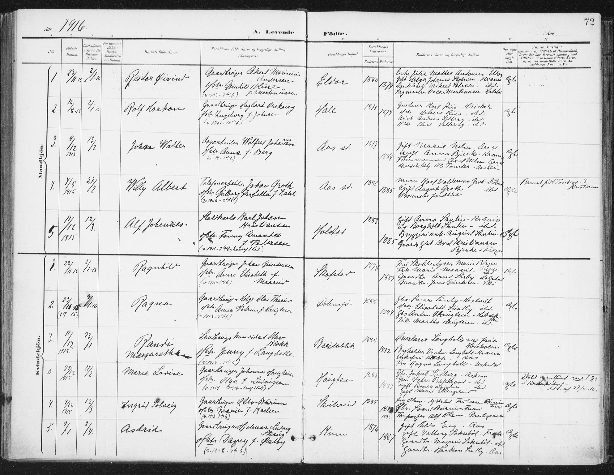 Ås prestekontor Kirkebøker, SAO/A-10894/F/Fa/L0010: Parish register (official) no. I 10, 1900-1918, p. 72