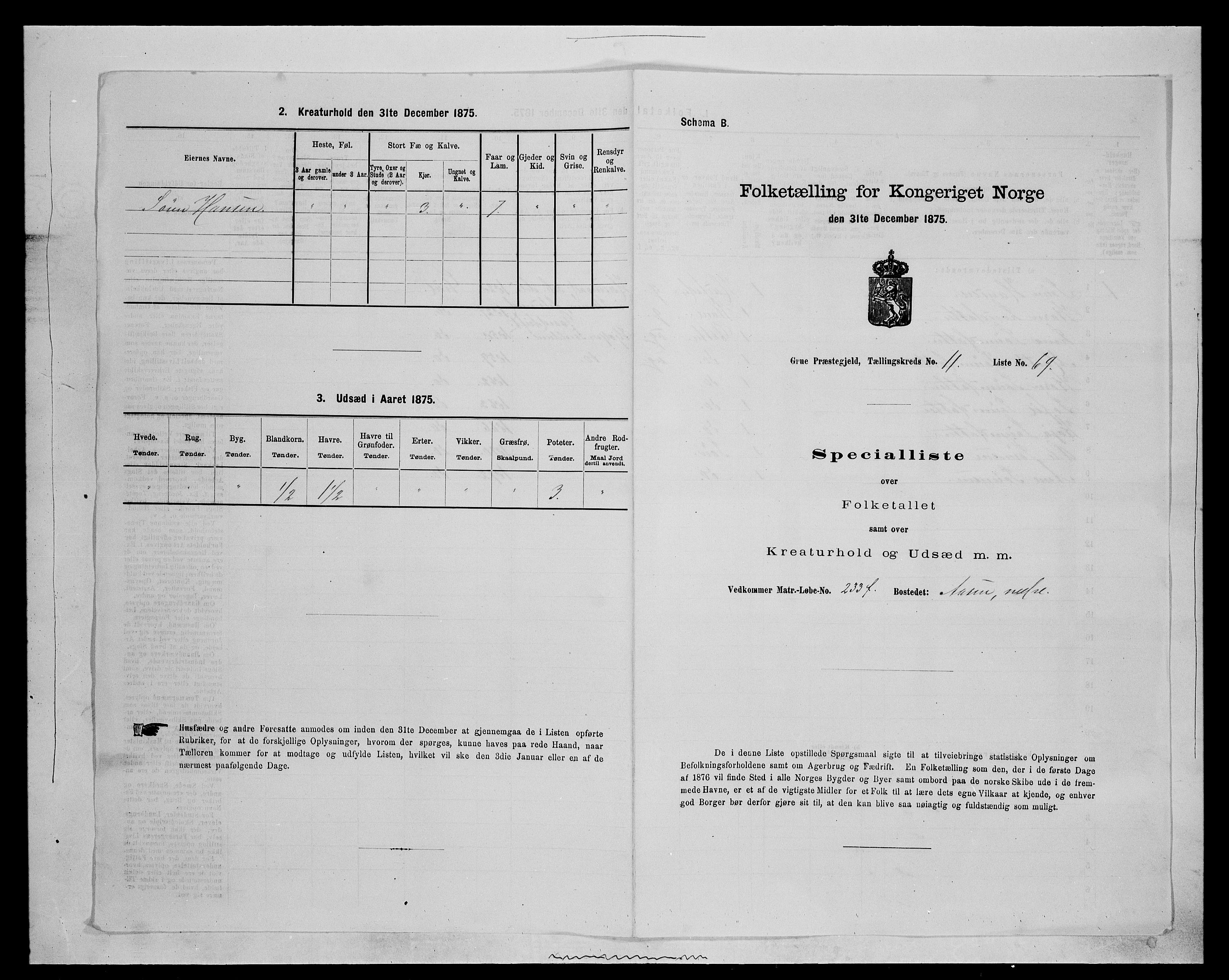 SAH, 1875 census for 0423P Grue, 1875, p. 2074