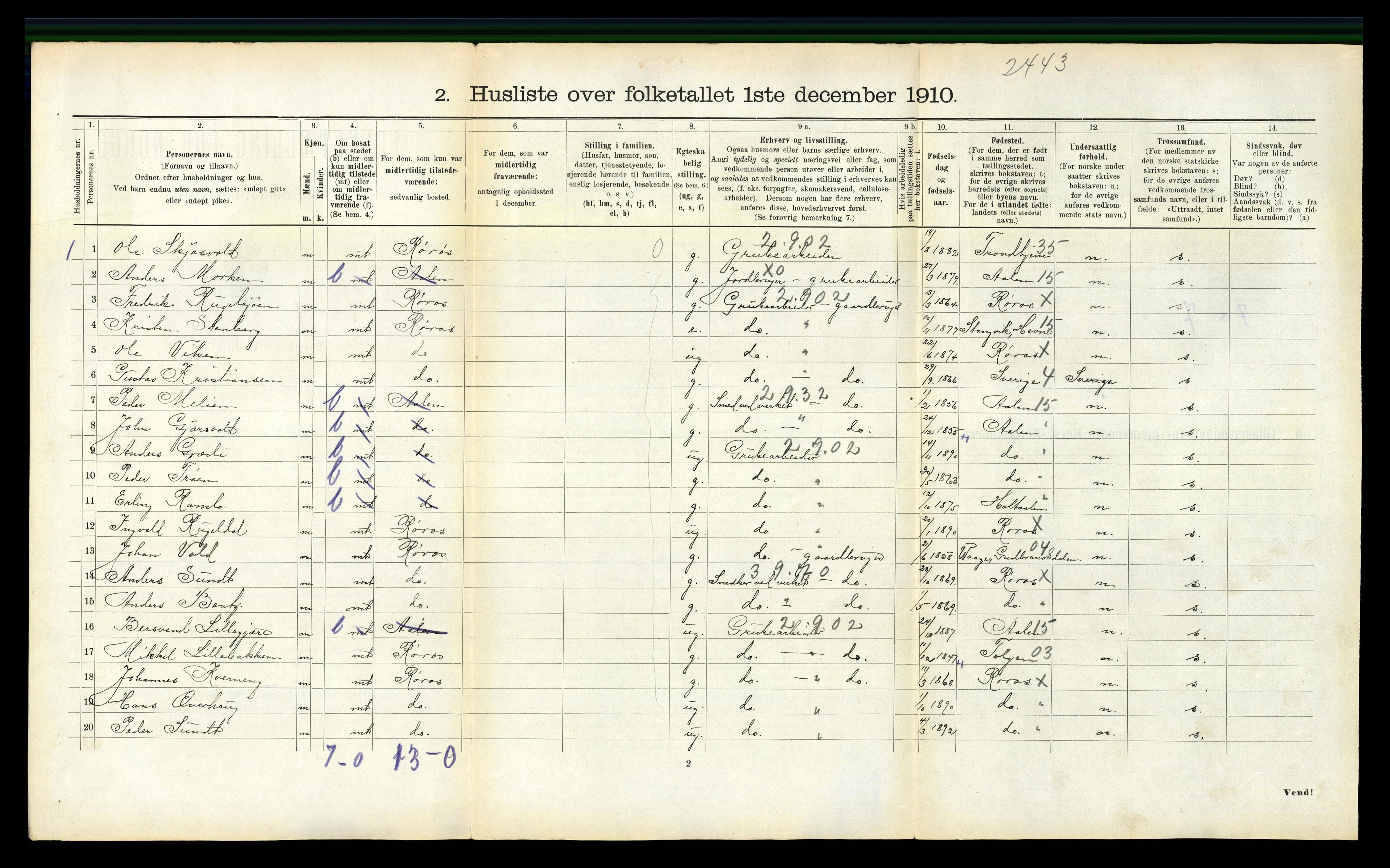 RA, 1910 census for Røros, 1910, p. 788