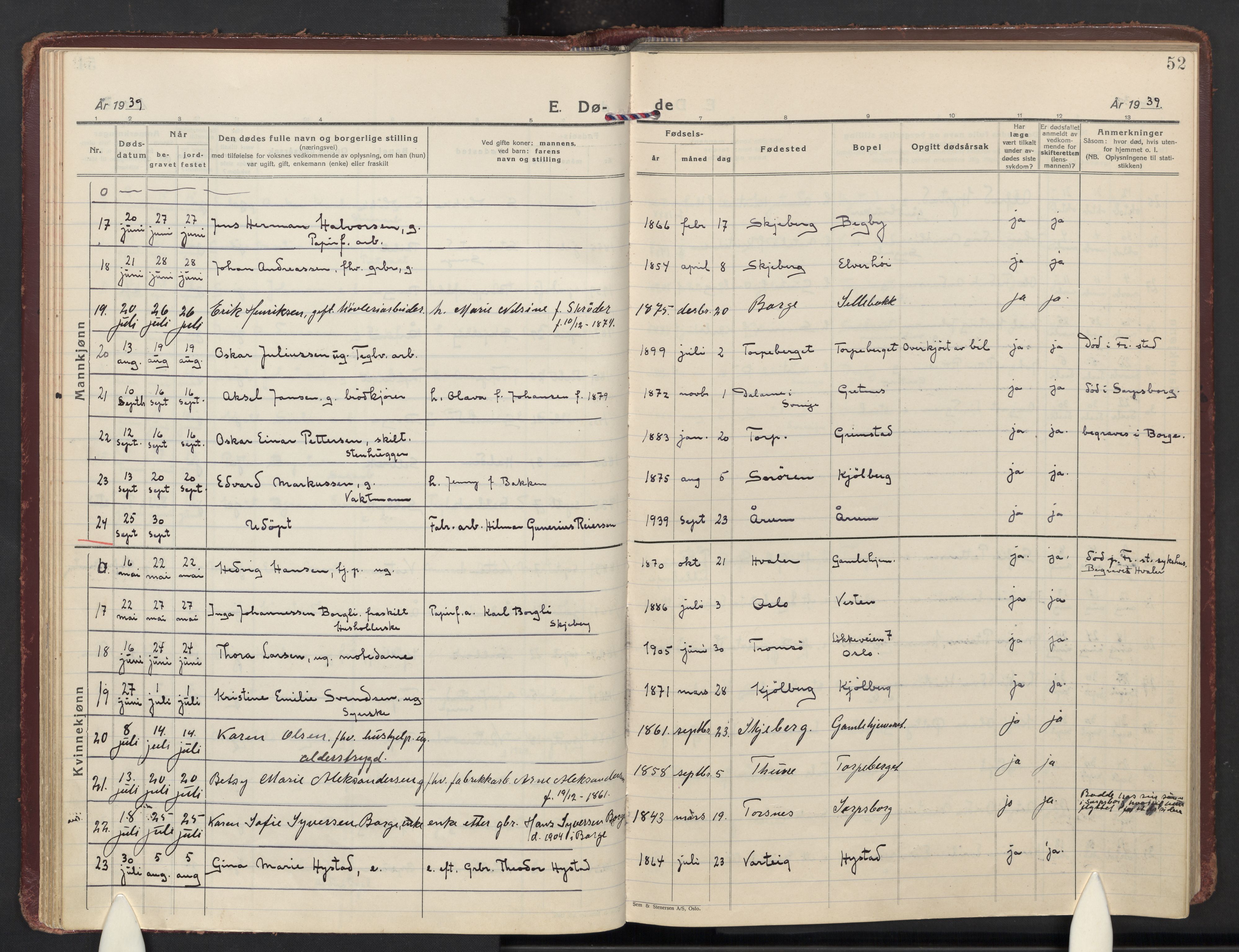 Borge prestekontor Kirkebøker, AV/SAO-A-10903/F/Fa/L0014: Parish register (official) no. I 14, 1927-1978, p. 52