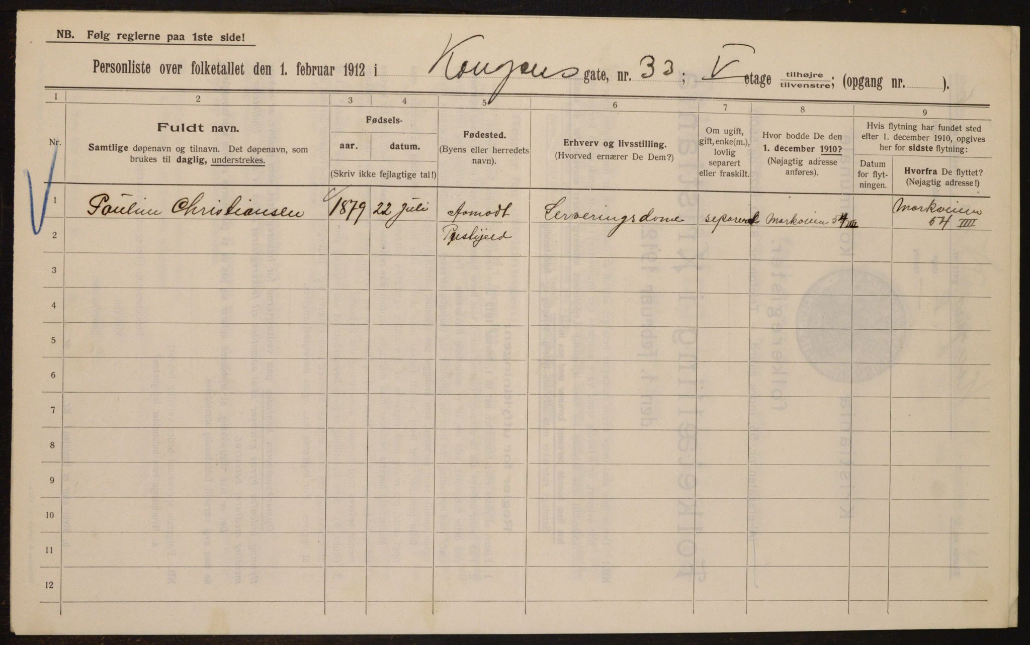 OBA, Municipal Census 1912 for Kristiania, 1912, p. 52902