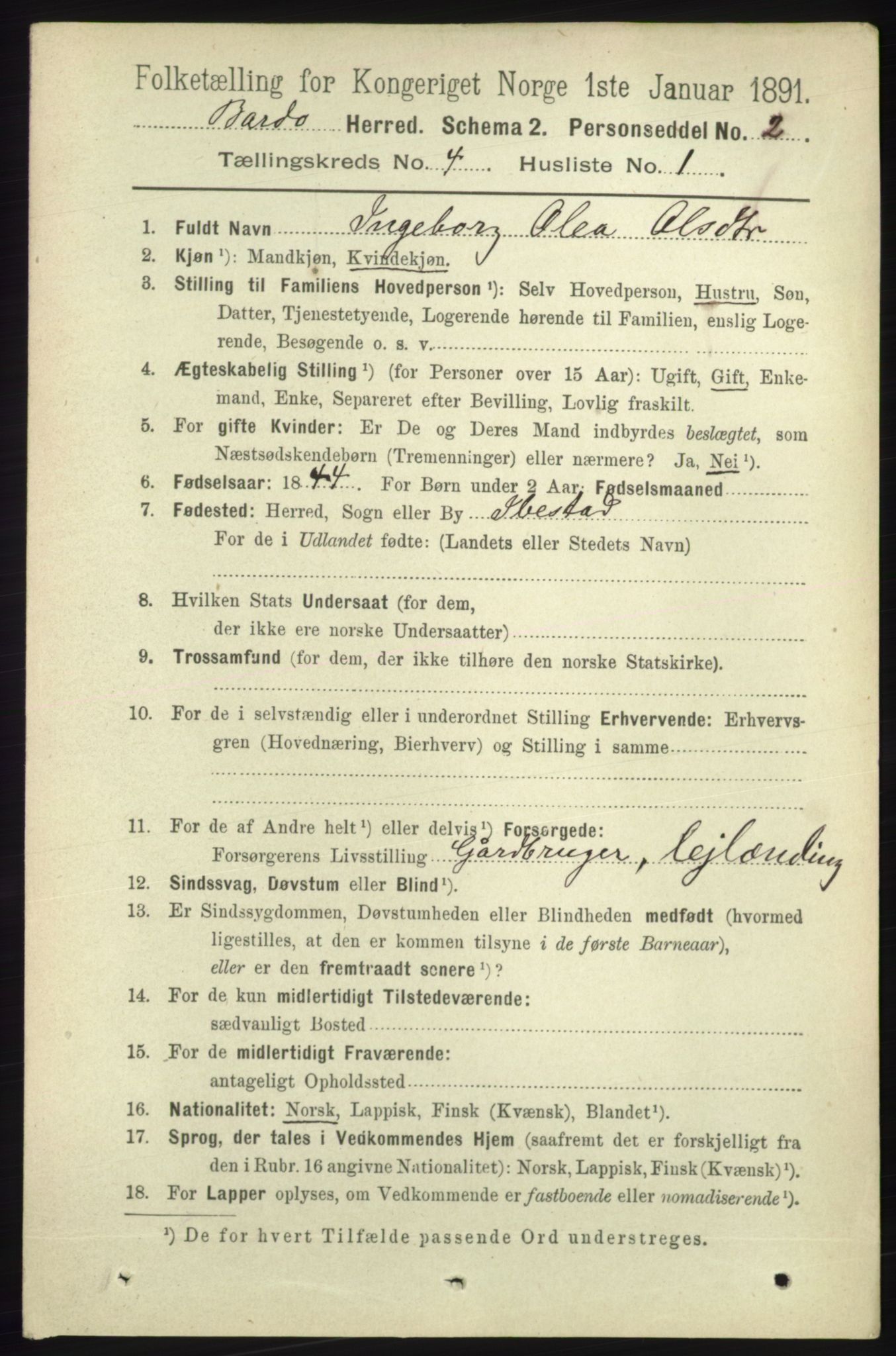 RA, 1891 census for 1922 Bardu, 1891, p. 1329