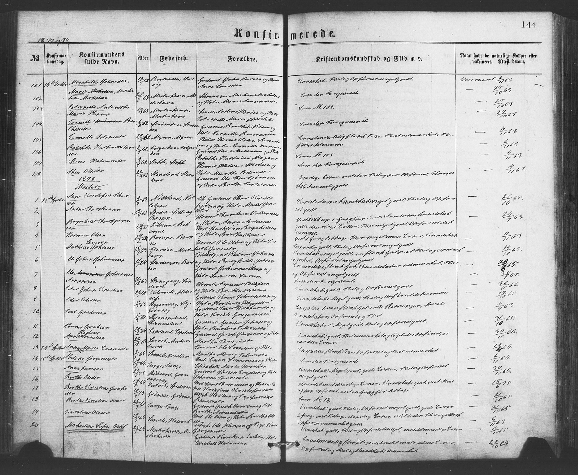 Finnås sokneprestembete, SAB/A-99925/H/Ha/Haa/Haaa/L0009: Parish register (official) no. A 9, 1873-1881, p. 144