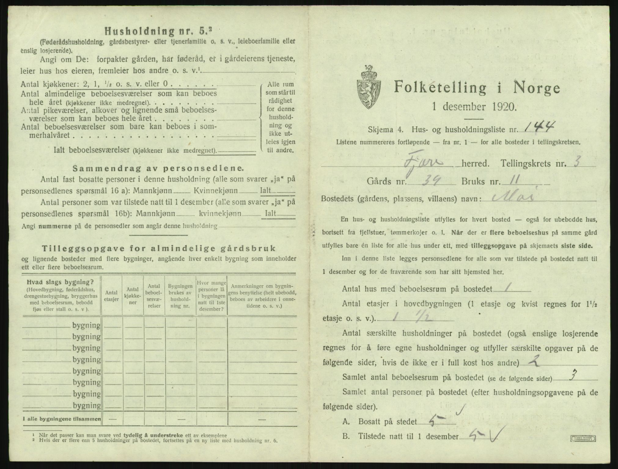 SAK, 1920 census for Fjære, 1920, p. 791