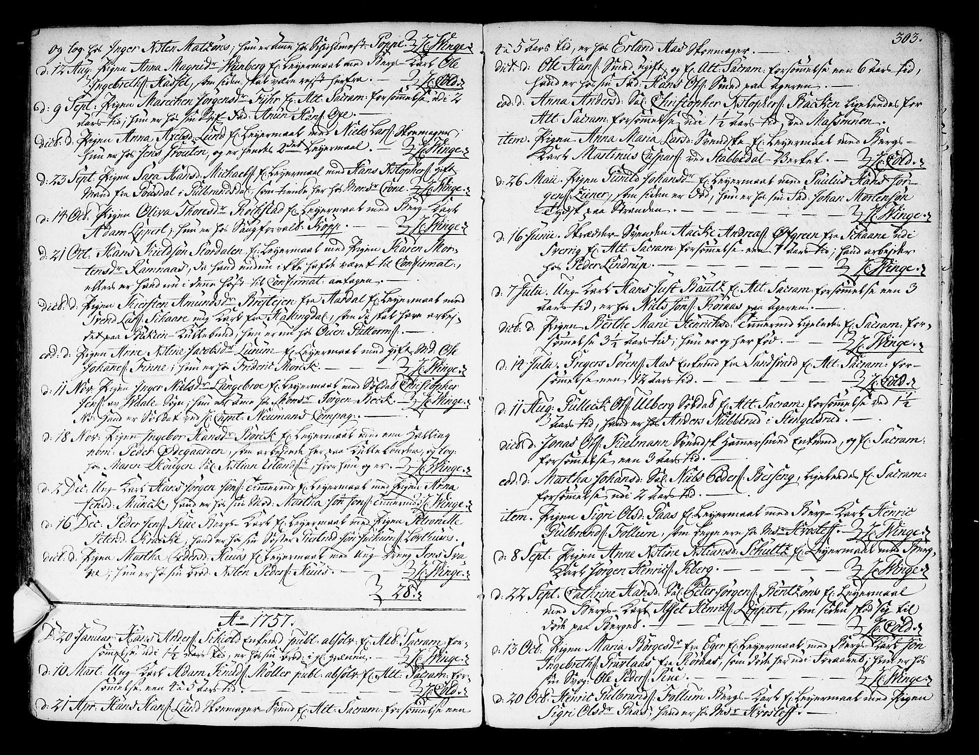 Kongsberg kirkebøker, SAKO/A-22/F/Fa/L0004: Parish register (official) no. I 4, 1756-1768, p. 303