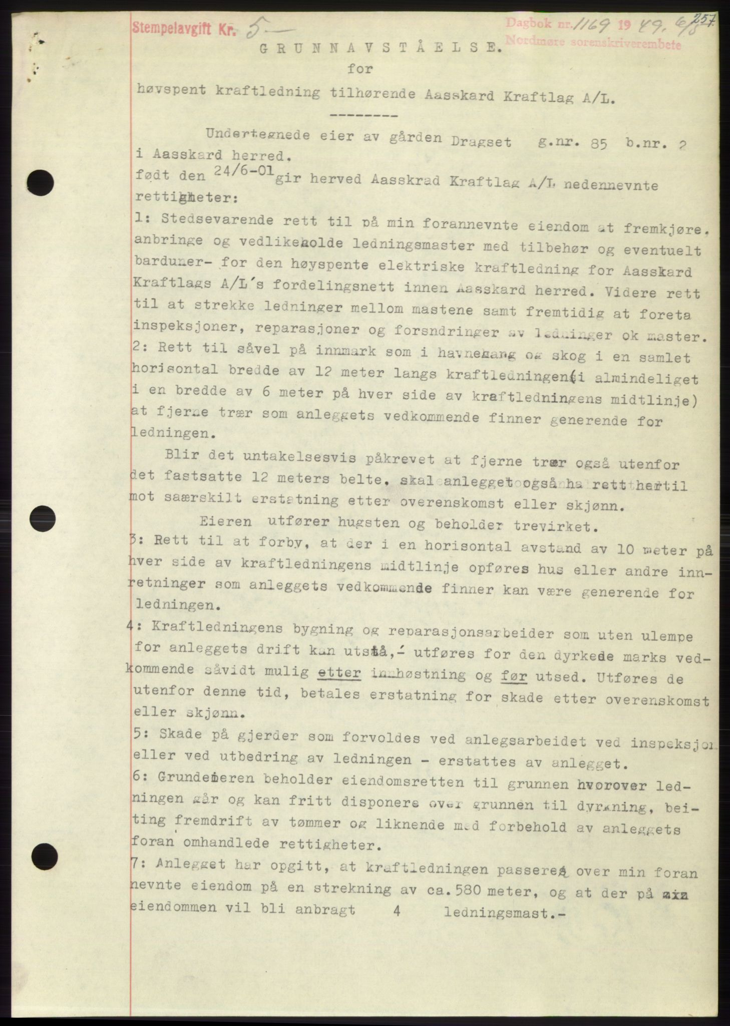 Nordmøre sorenskriveri, AV/SAT-A-4132/1/2/2Ca: Mortgage book no. B101, 1949-1949, Diary no: : 1169/1949