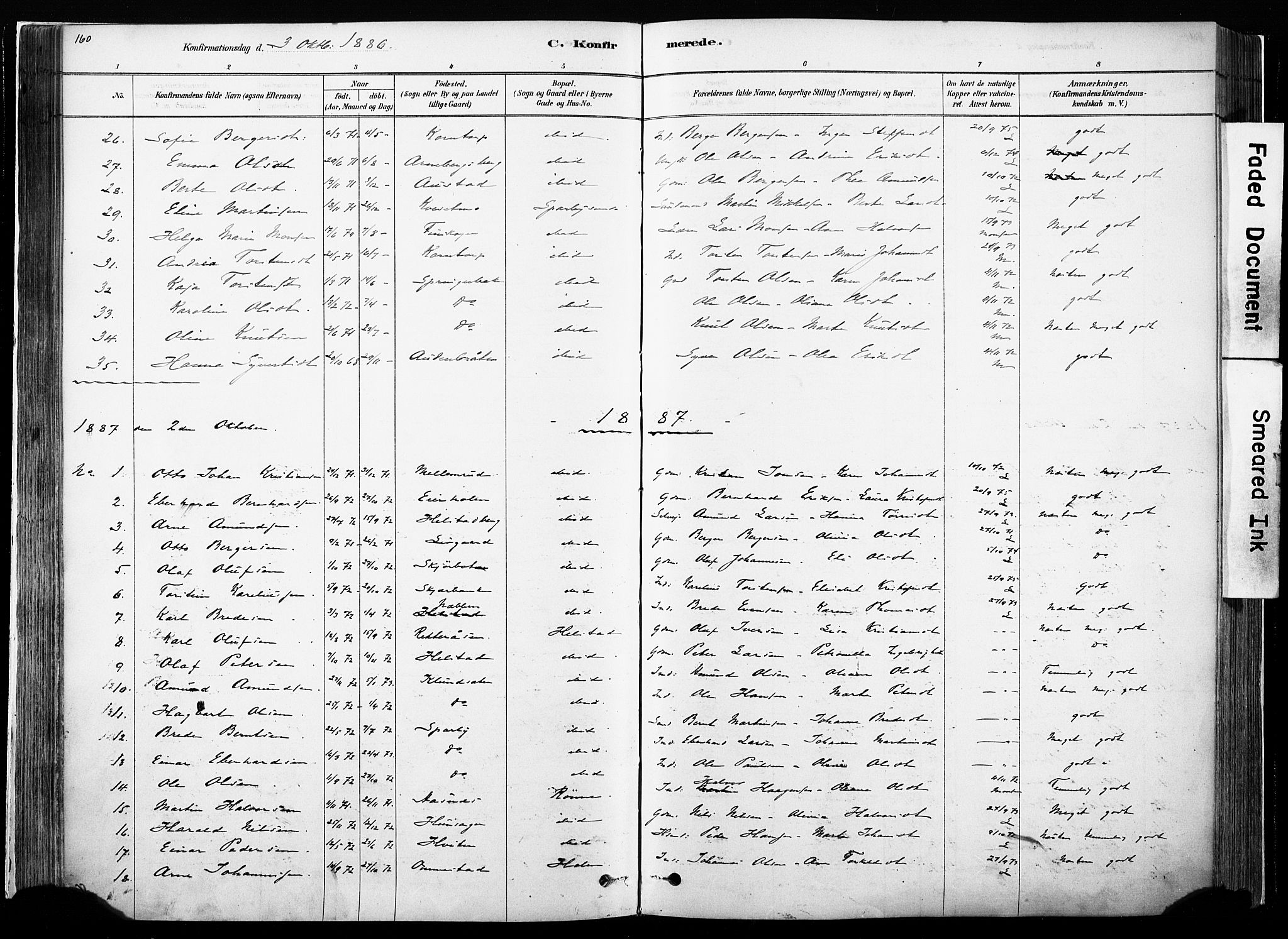 Hof prestekontor, SAH/PREST-038/H/Ha/Haa/L0010: Parish register (official) no. 10, 1878-1909, p. 160