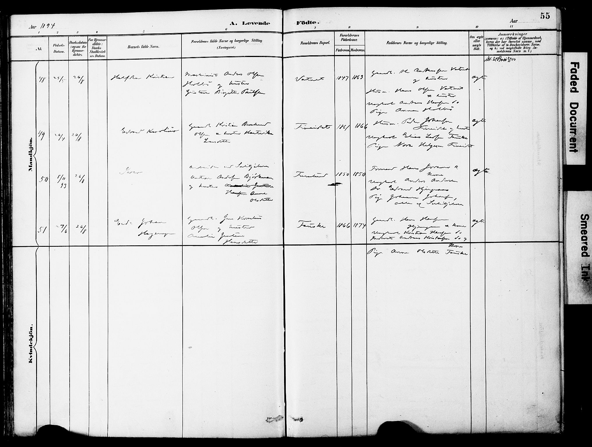 Ministerialprotokoller, klokkerbøker og fødselsregistre - Nordland, SAT/A-1459/849/L0690: Parish register (official) no. 849A02, 1890-1897, p. 55