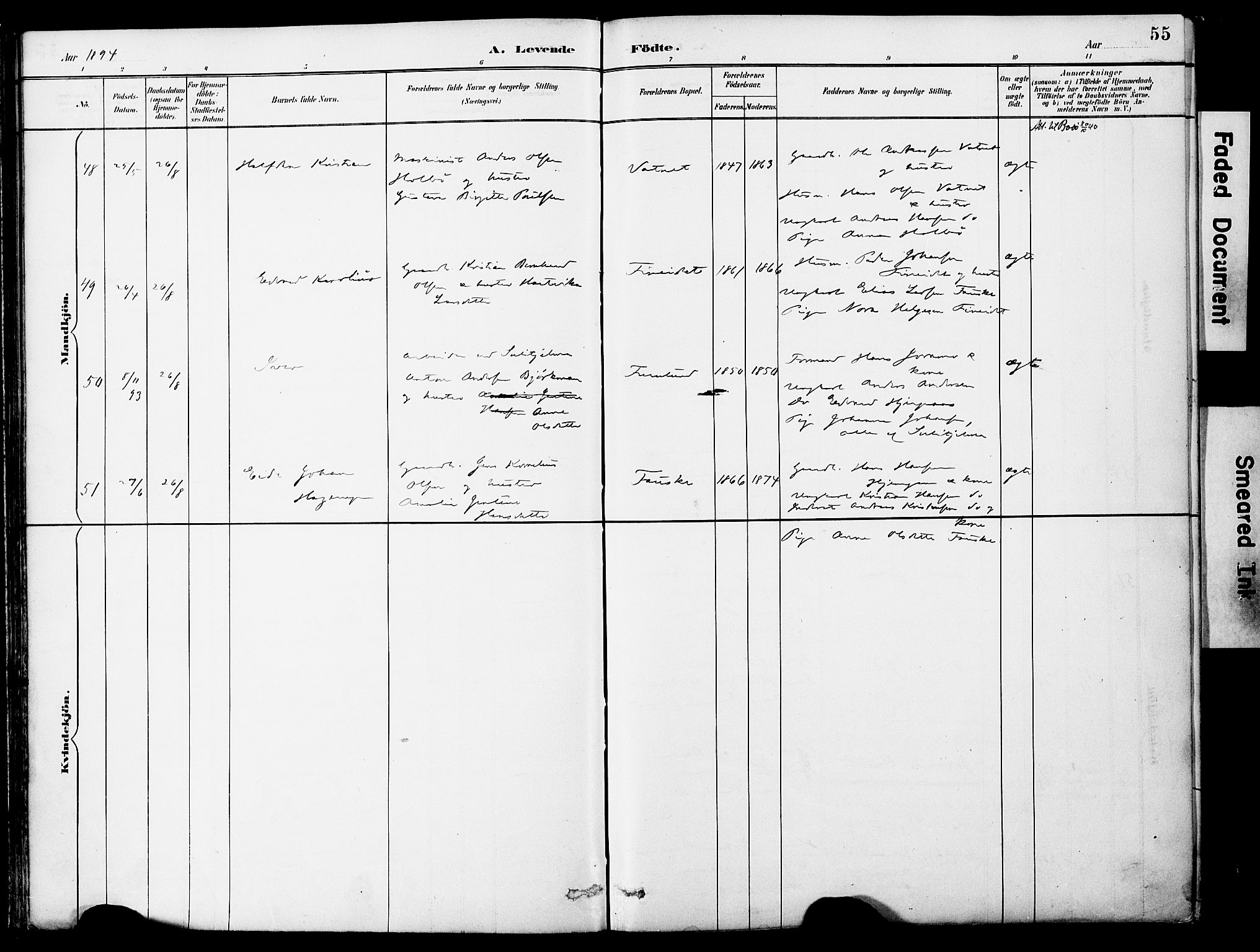Ministerialprotokoller, klokkerbøker og fødselsregistre - Nordland, AV/SAT-A-1459/849/L0690: Parish register (official) no. 849A02, 1890-1897, p. 55