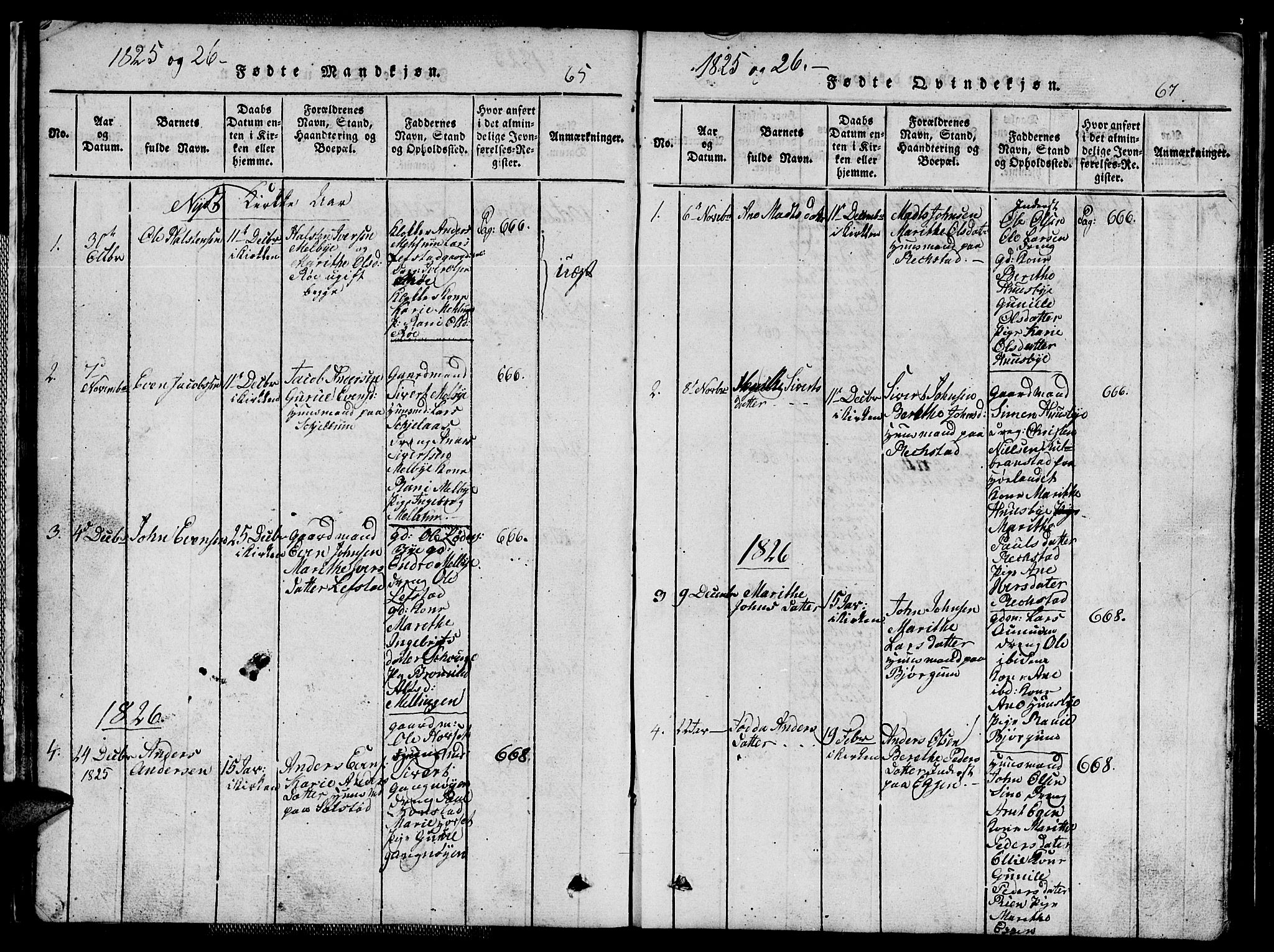 Ministerialprotokoller, klokkerbøker og fødselsregistre - Sør-Trøndelag, AV/SAT-A-1456/667/L0796: Parish register (copy) no. 667C01, 1817-1836, p. 65-67