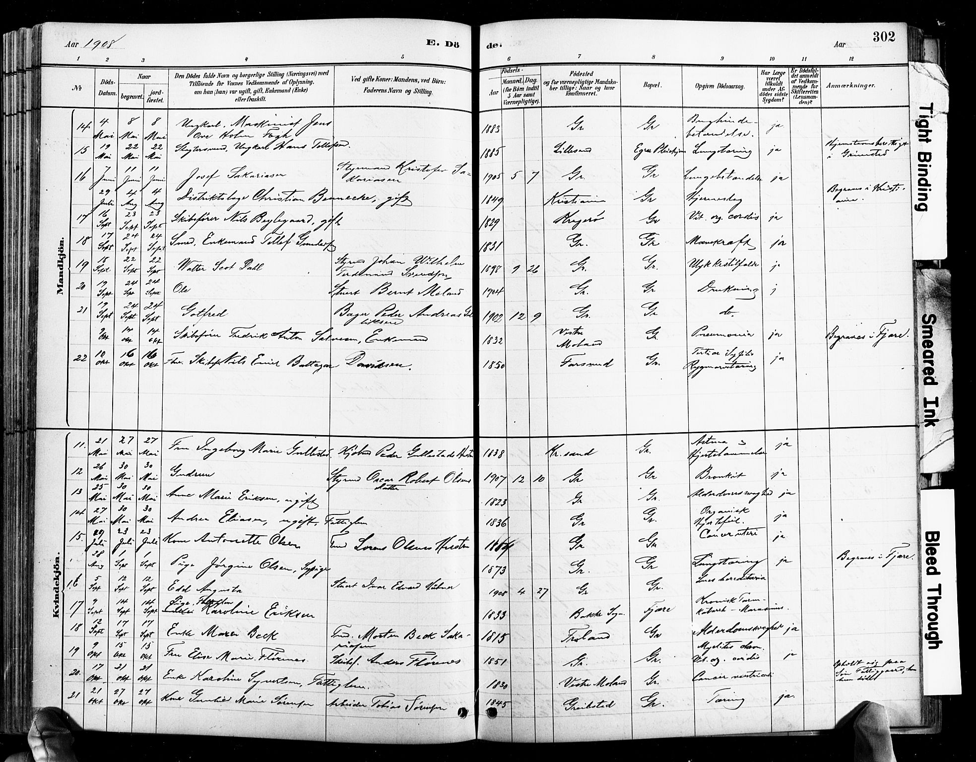 Grimstad sokneprestkontor, AV/SAK-1111-0017/F/Fb/L0001: Parish register (copy) no. B 1, 1881-1922, p. 302