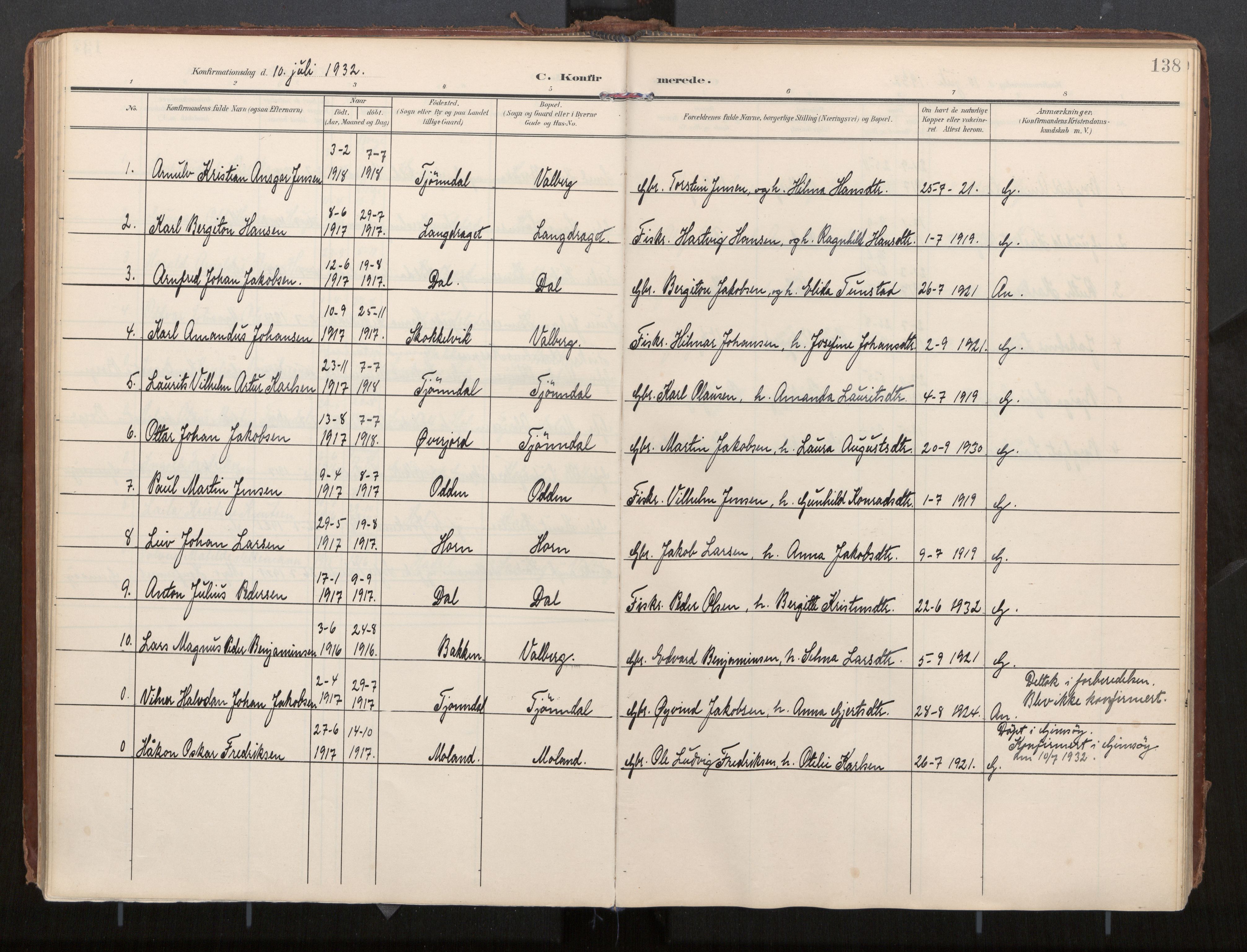 Ministerialprotokoller, klokkerbøker og fødselsregistre - Nordland, SAT/A-1459/884/L1194: Parish register (official) no. 884A02, 1906-1937, p. 138