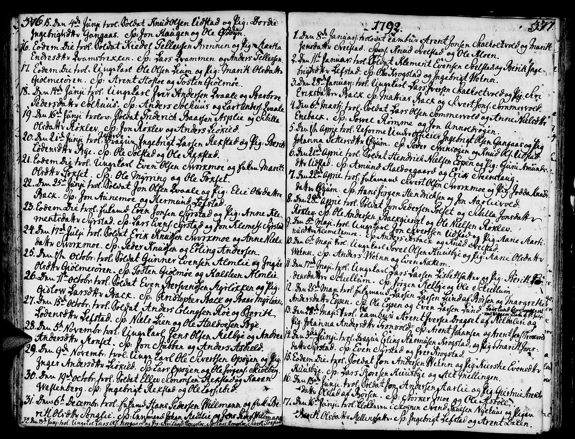 Ministerialprotokoller, klokkerbøker og fødselsregistre - Sør-Trøndelag, SAT/A-1456/668/L0802: Parish register (official) no. 668A02, 1776-1799, p. 376-377