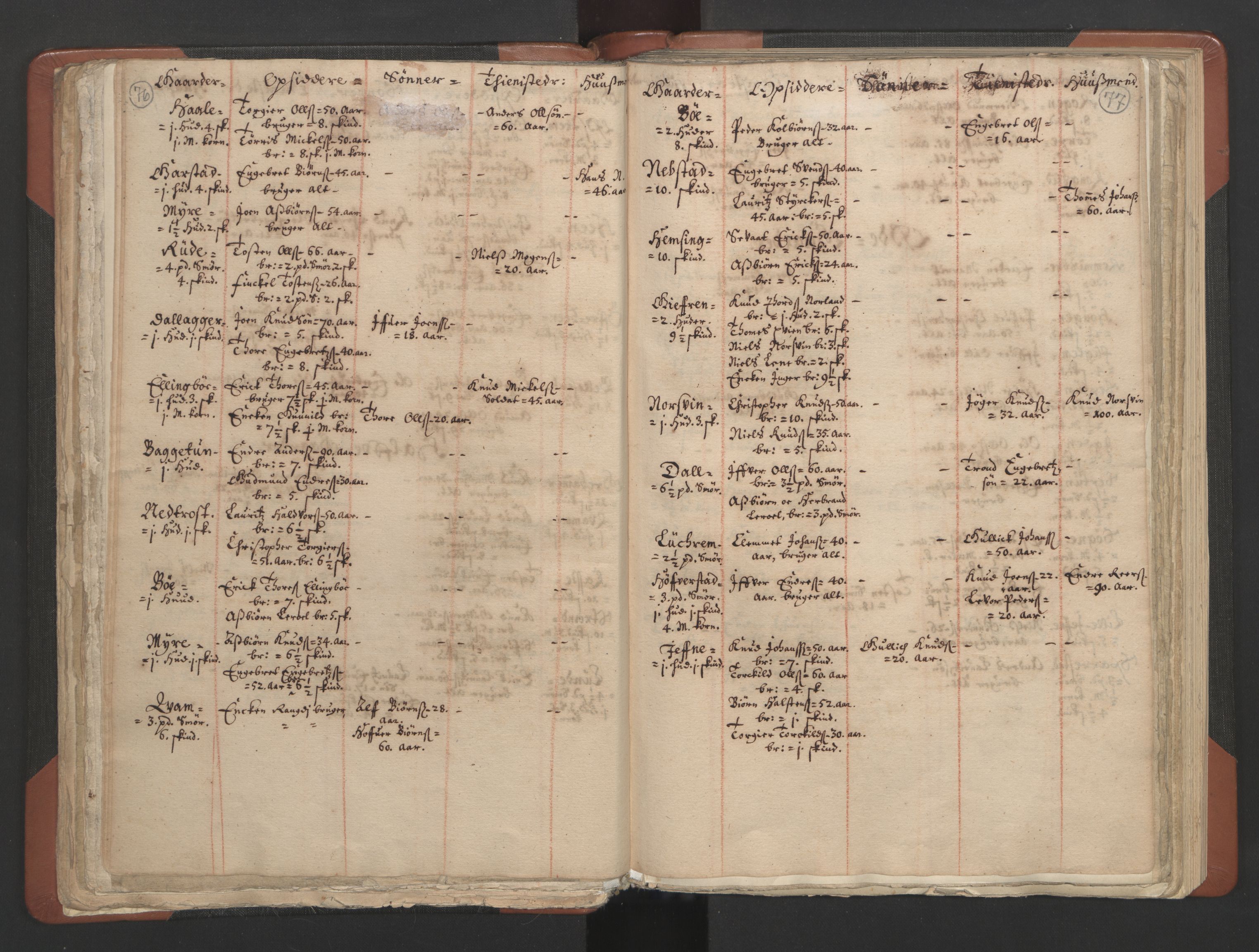 RA, Vicar's Census 1664-1666, no. 8: Valdres deanery, 1664-1666, p. 76-77