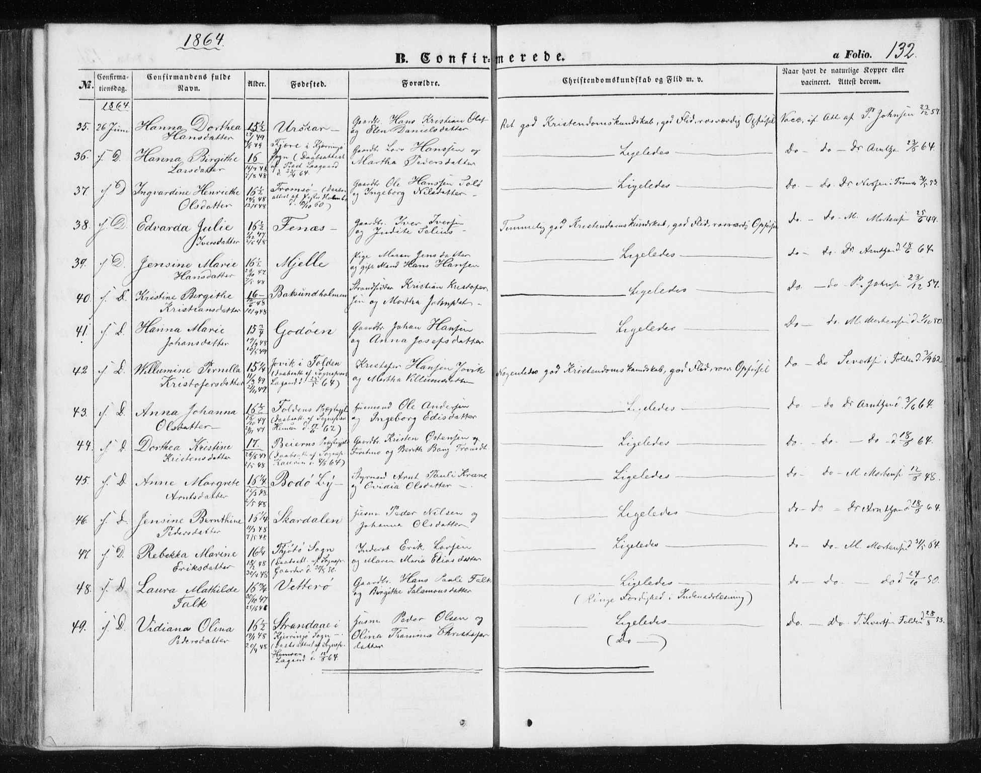 Ministerialprotokoller, klokkerbøker og fødselsregistre - Nordland, AV/SAT-A-1459/801/L0028: Parish register (copy) no. 801C03, 1855-1867, p. 132