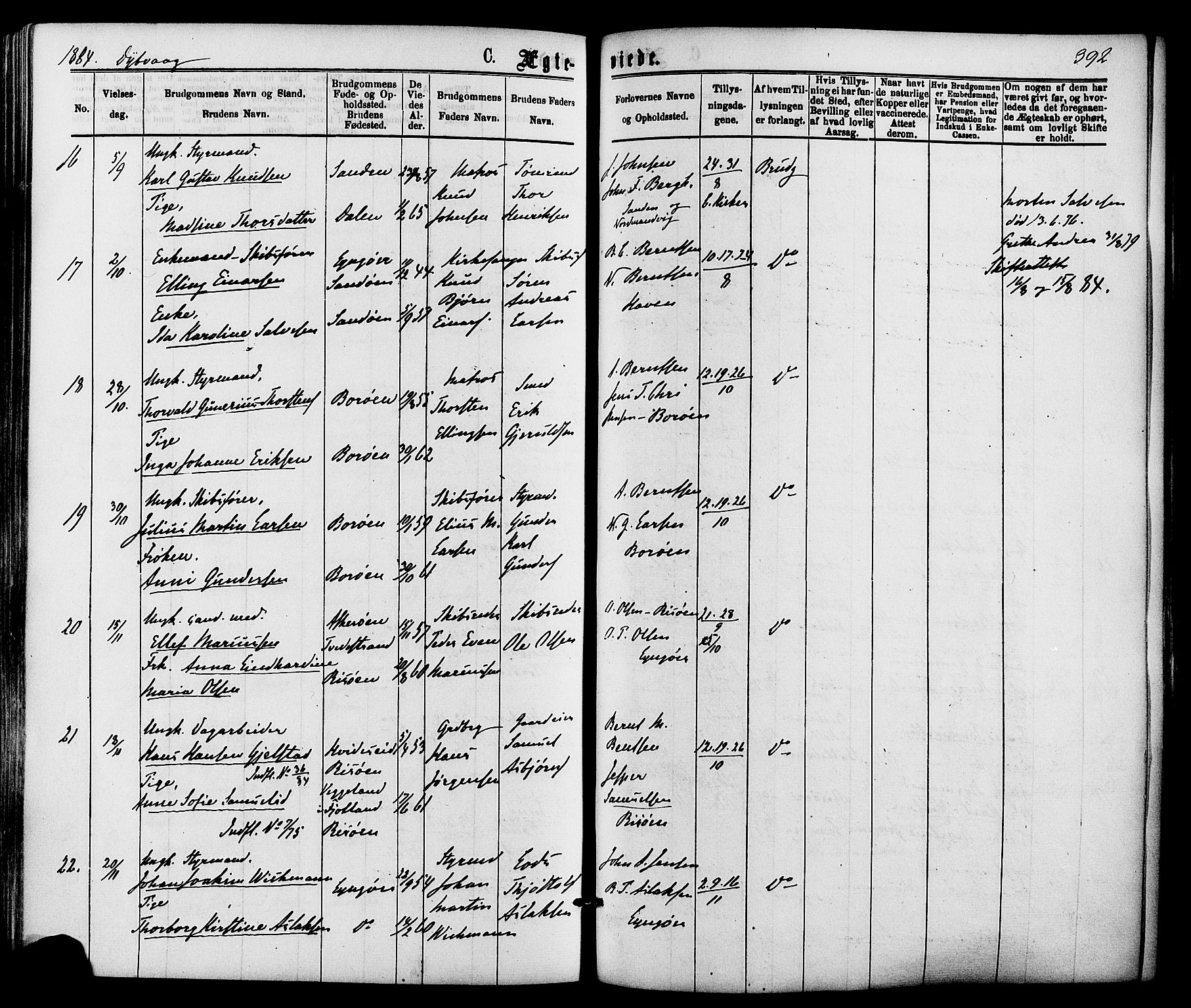 Dypvåg sokneprestkontor, AV/SAK-1111-0007/F/Fa/Faa/L0007: Parish register (official) no. A 7/ 1, 1872-1884, p. 392