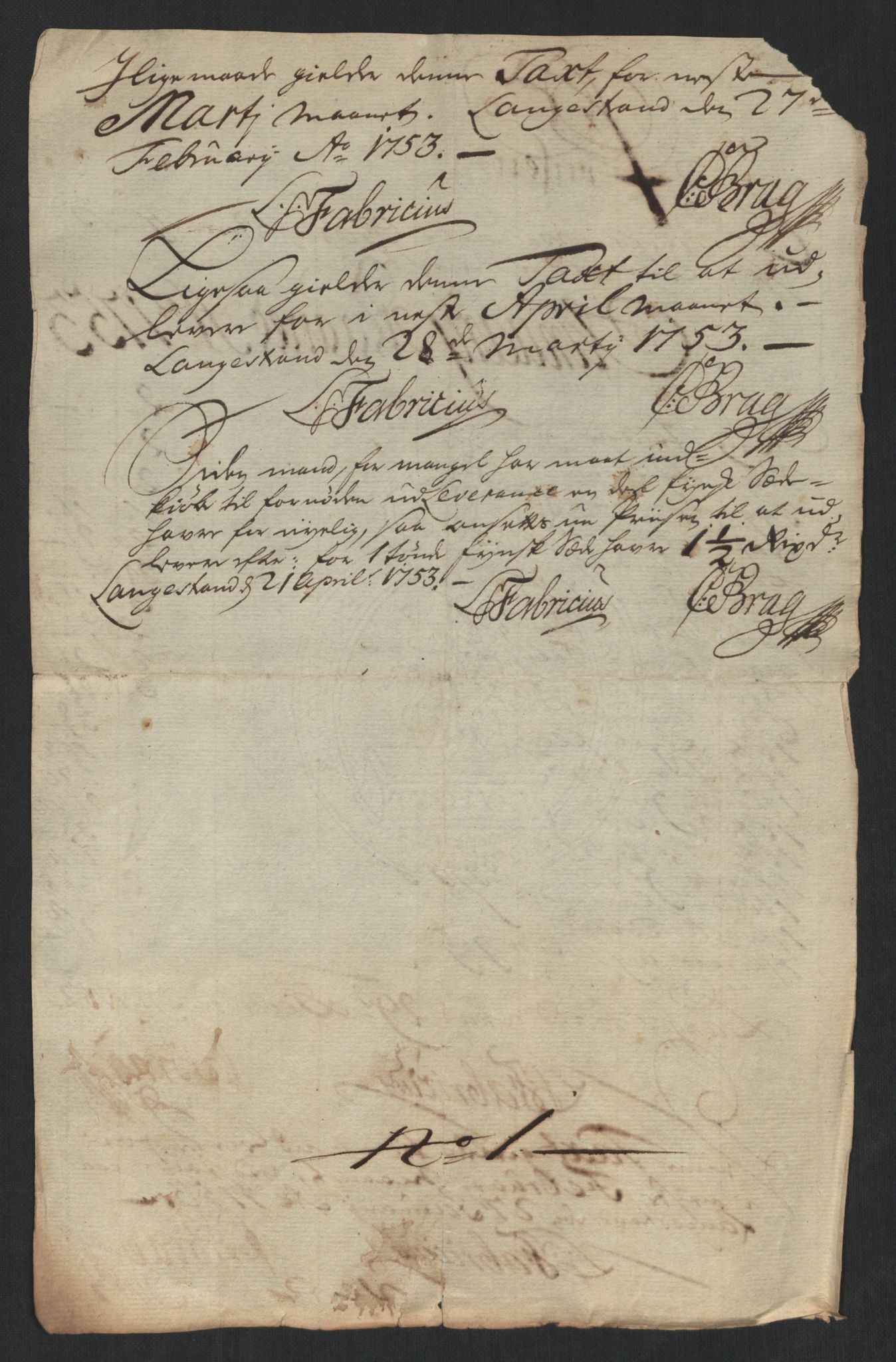 Larvik grevskap, AV/SAKO-A-1056/F/Fk/Fke/L0001: Diverse regnskapssaker, 1729-1810, p. 154