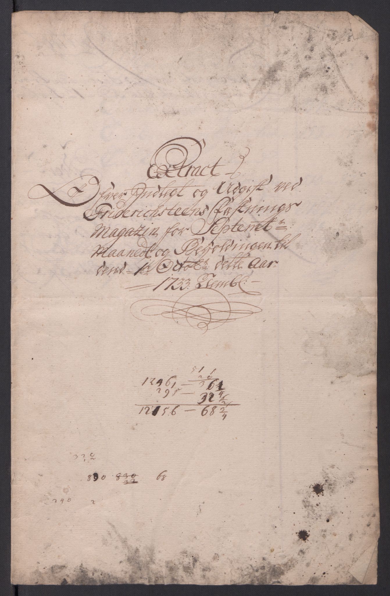 Kommanderende general (KG I) med Det norske krigsdirektorium, AV/RA-EA-5419/D/L0154: Fredriksten festning: Brev, inventarfortegnelser og regnskapsekstrakter, 1730-1739, p. 179