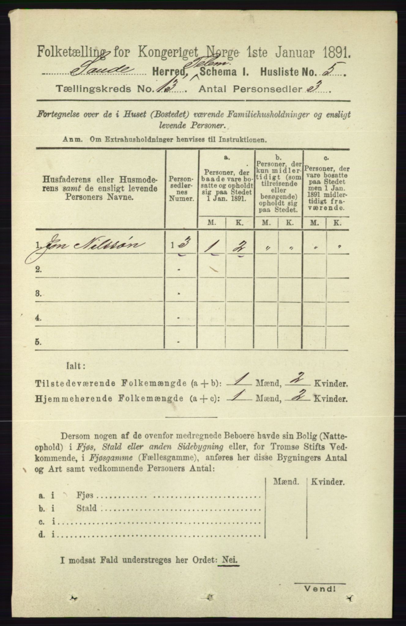 RA, 1891 census for 0822 Sauherad, 1891, p. 3896