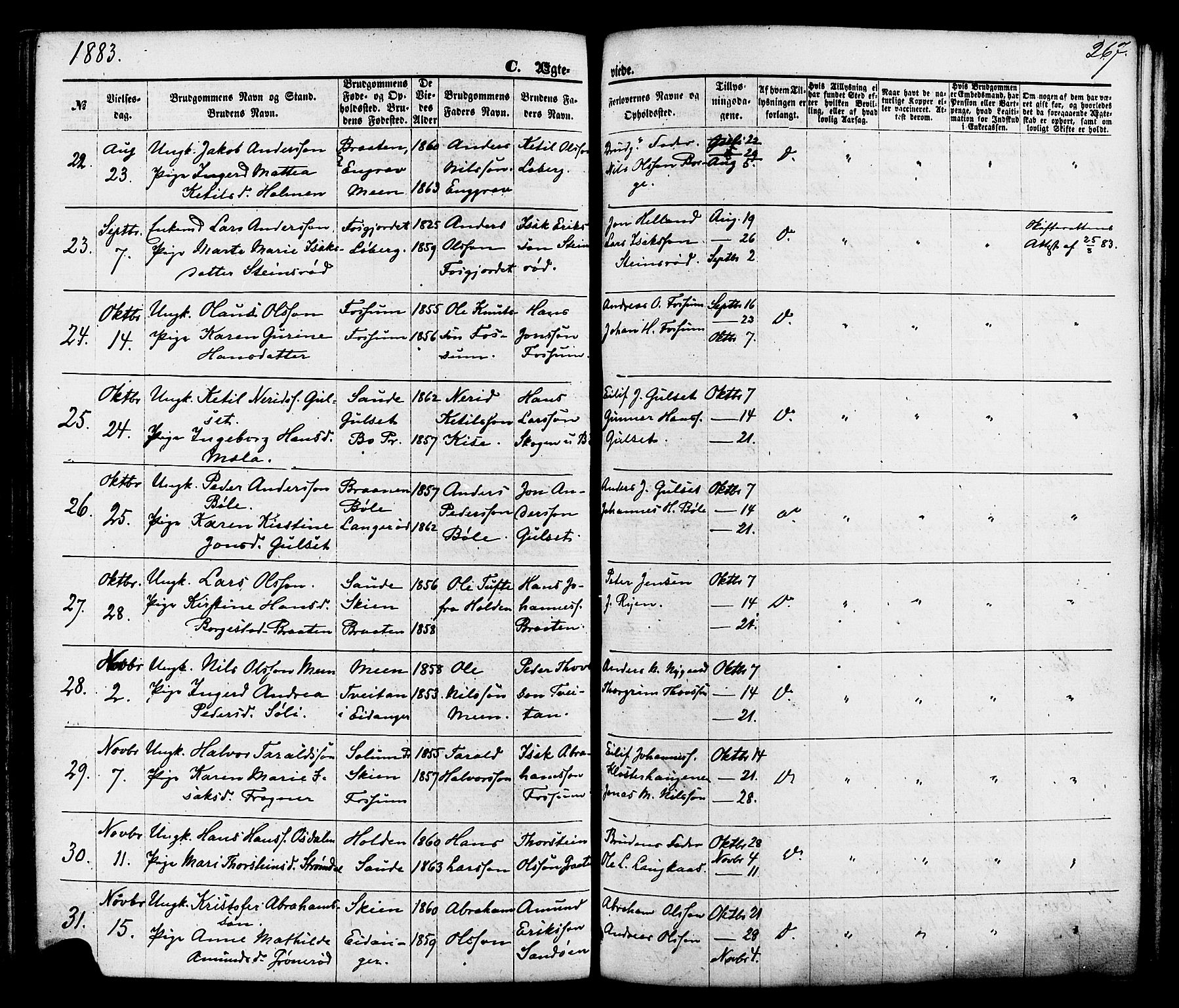 Gjerpen kirkebøker, SAKO/A-265/F/Fa/L0009: Parish register (official) no. I 9, 1872-1885, p. 267