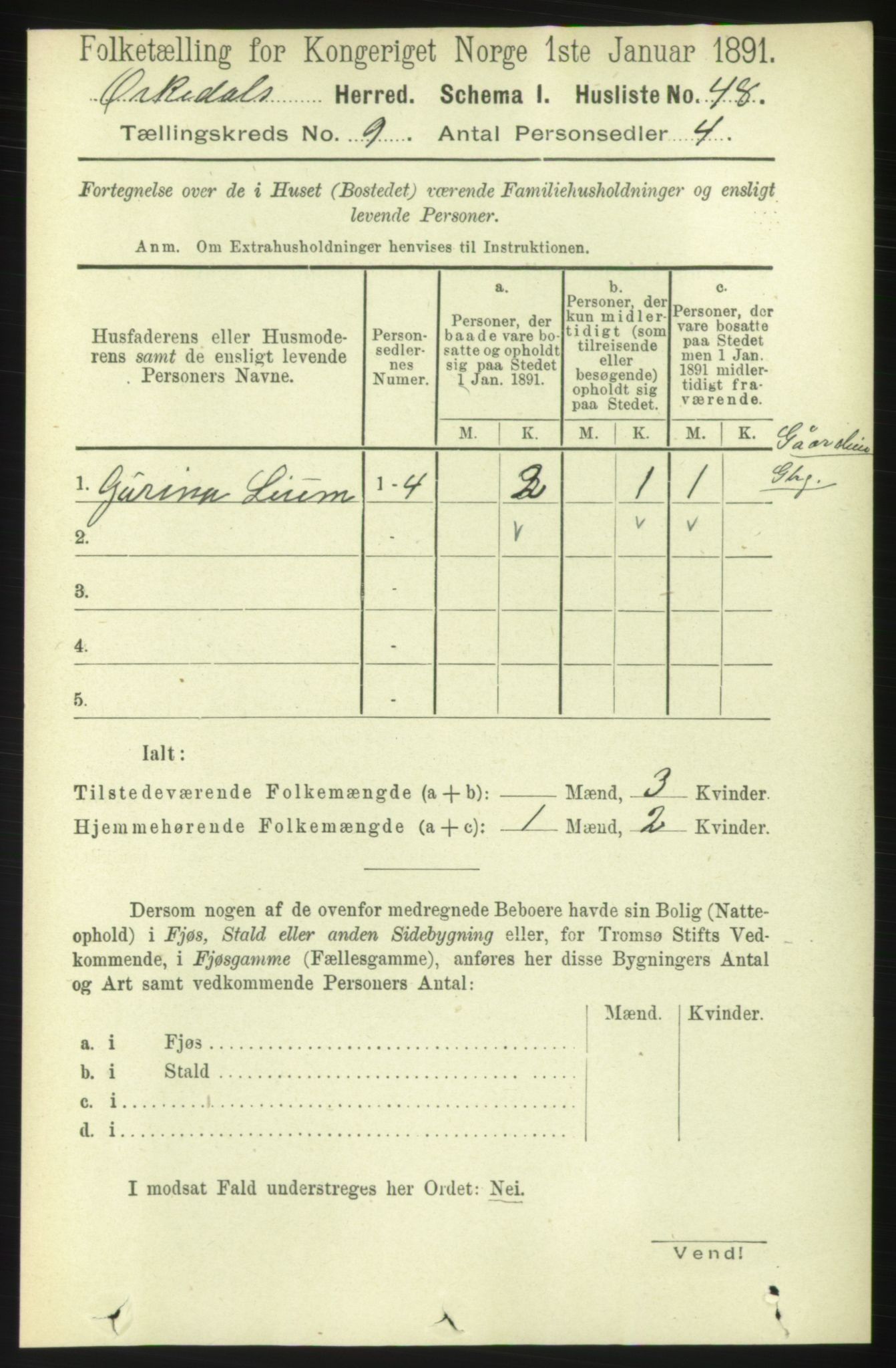 RA, 1891 census for 1638 Orkdal, 1891, p. 4265