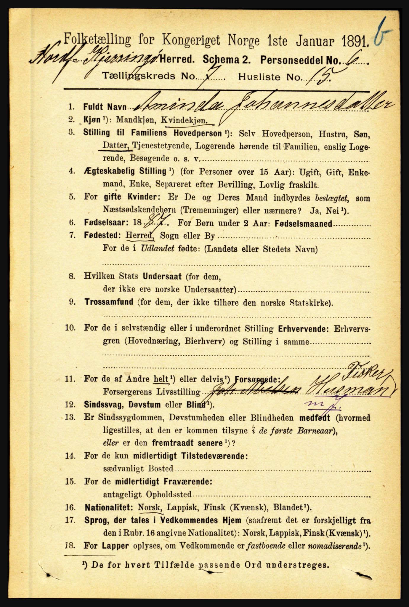 RA, 1891 census for 1846 Nordfold-Kjerringøy, 1891, p. 1878