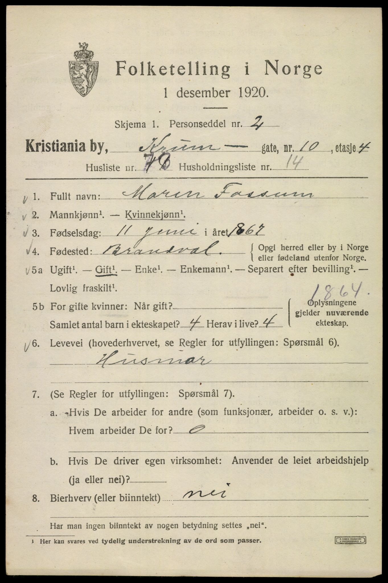 SAO, 1920 census for Kristiania, 1920, p. 354315