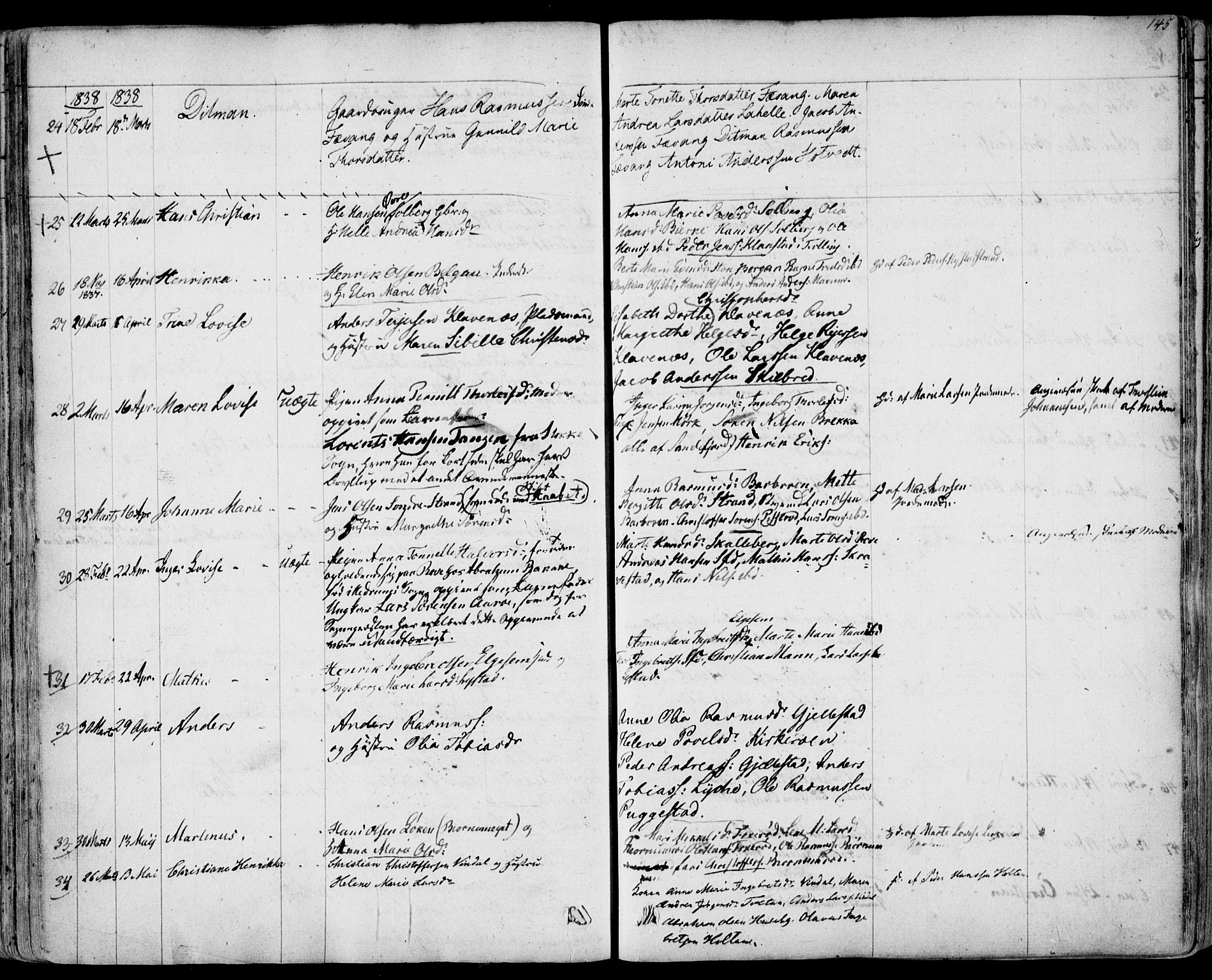 Sandar kirkebøker, AV/SAKO-A-243/F/Fa/L0005: Parish register (official) no. 5, 1832-1847, p. 144-145