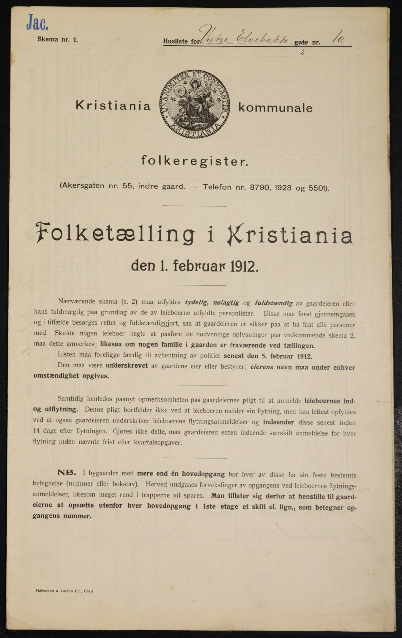 OBA, Municipal Census 1912 for Kristiania, 1912, p. 122426
