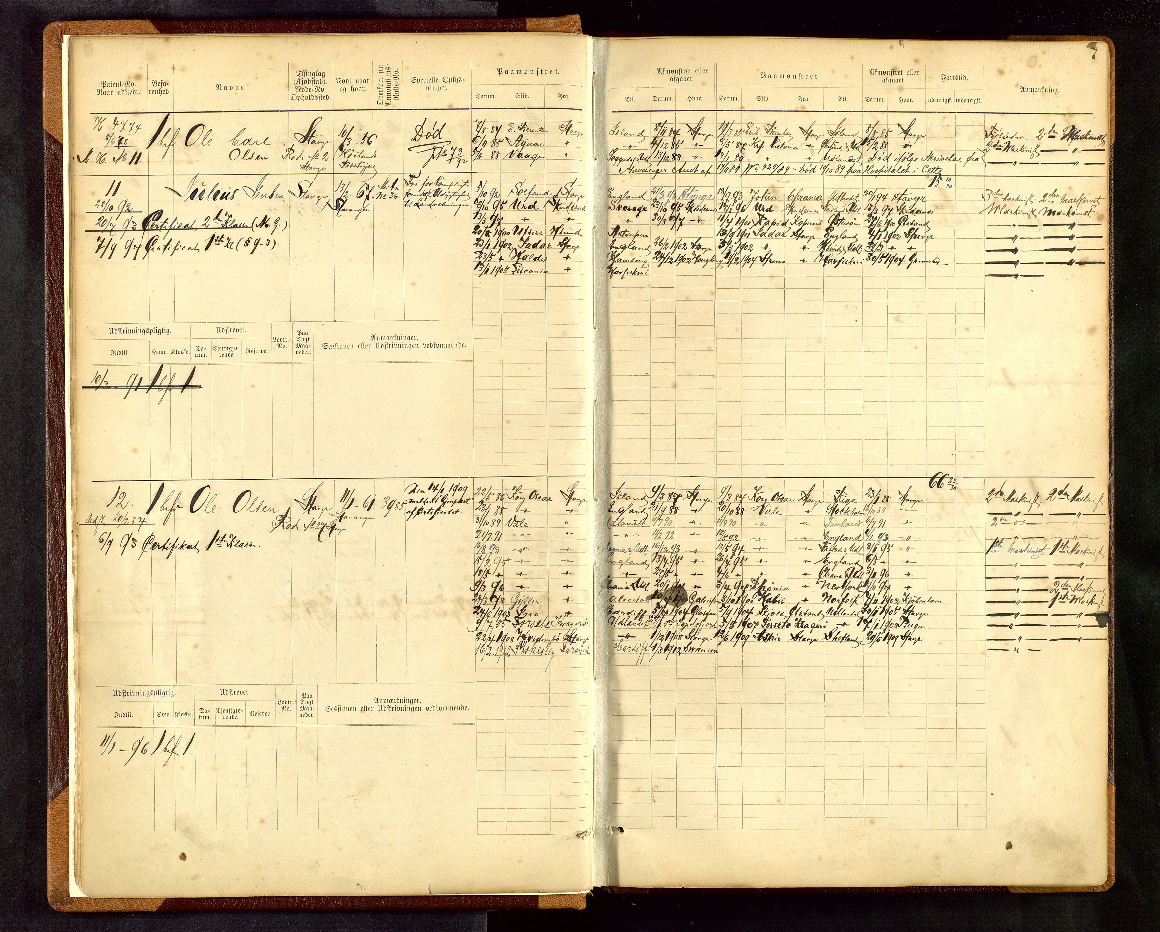 Stavanger sjømannskontor, AV/SAST-A-102006/F/Fe/L0001: Maskinist- og fyrbøterrulle, patentnr. 1-58/1-194, 1884-1894, p. 10