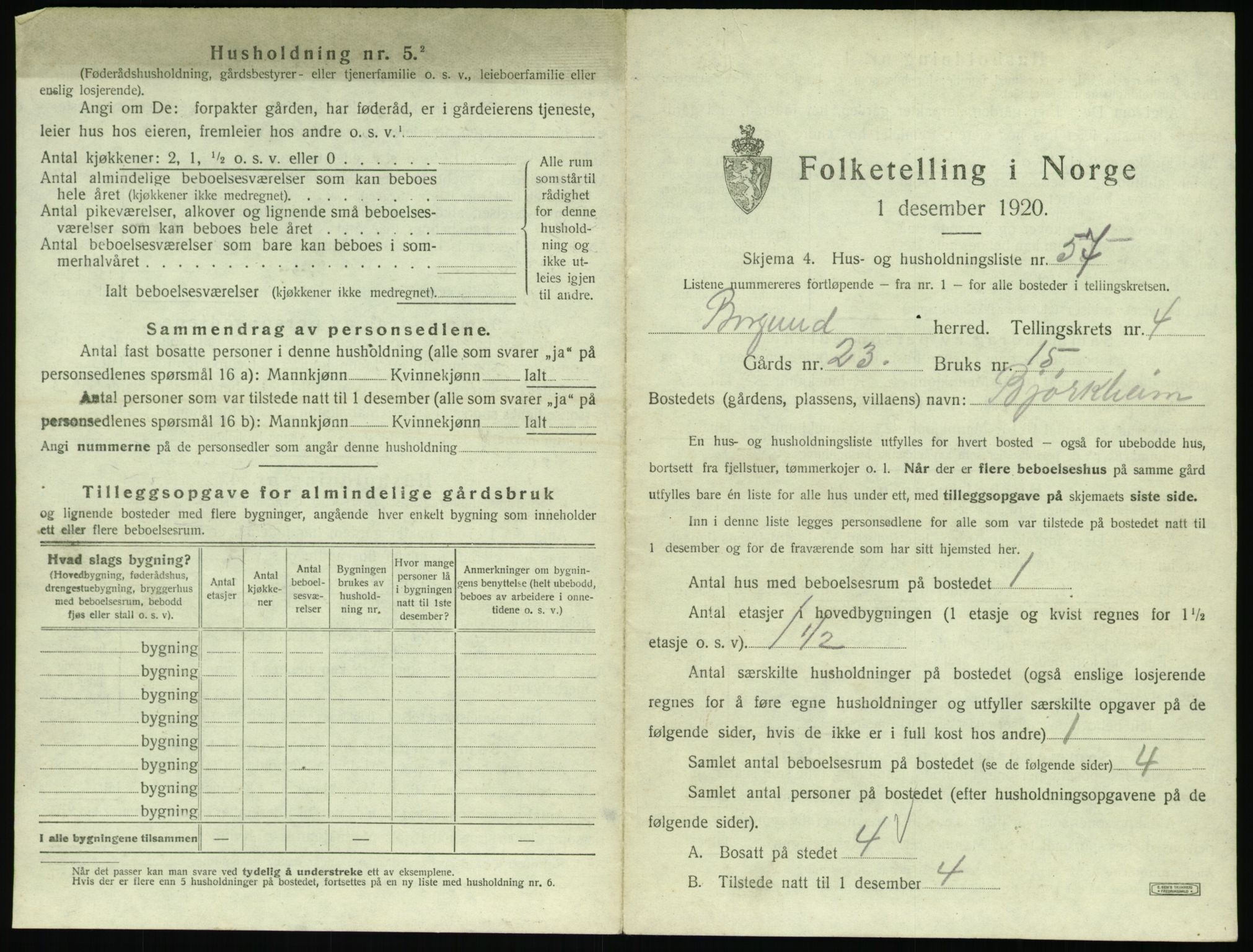 SAT, 1920 census for Borgund, 1920, p. 450