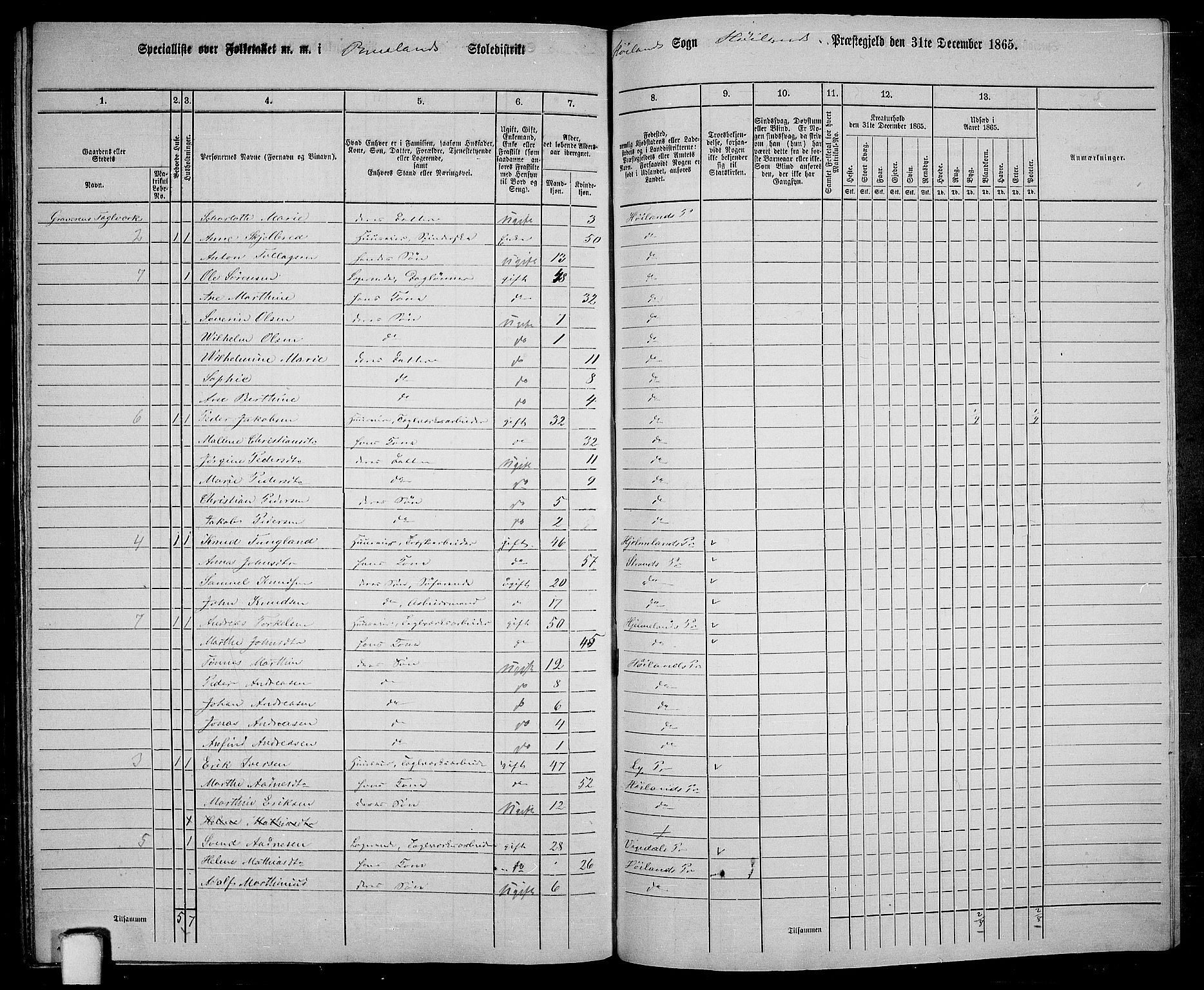 RA, 1865 census for Høyland, 1865, p. 135