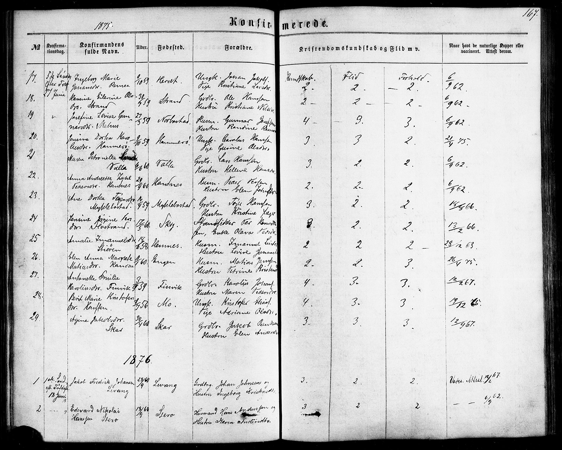 Ministerialprotokoller, klokkerbøker og fødselsregistre - Nordland, AV/SAT-A-1459/838/L0551: Parish register (official) no. 838A09, 1864-1880, p. 167