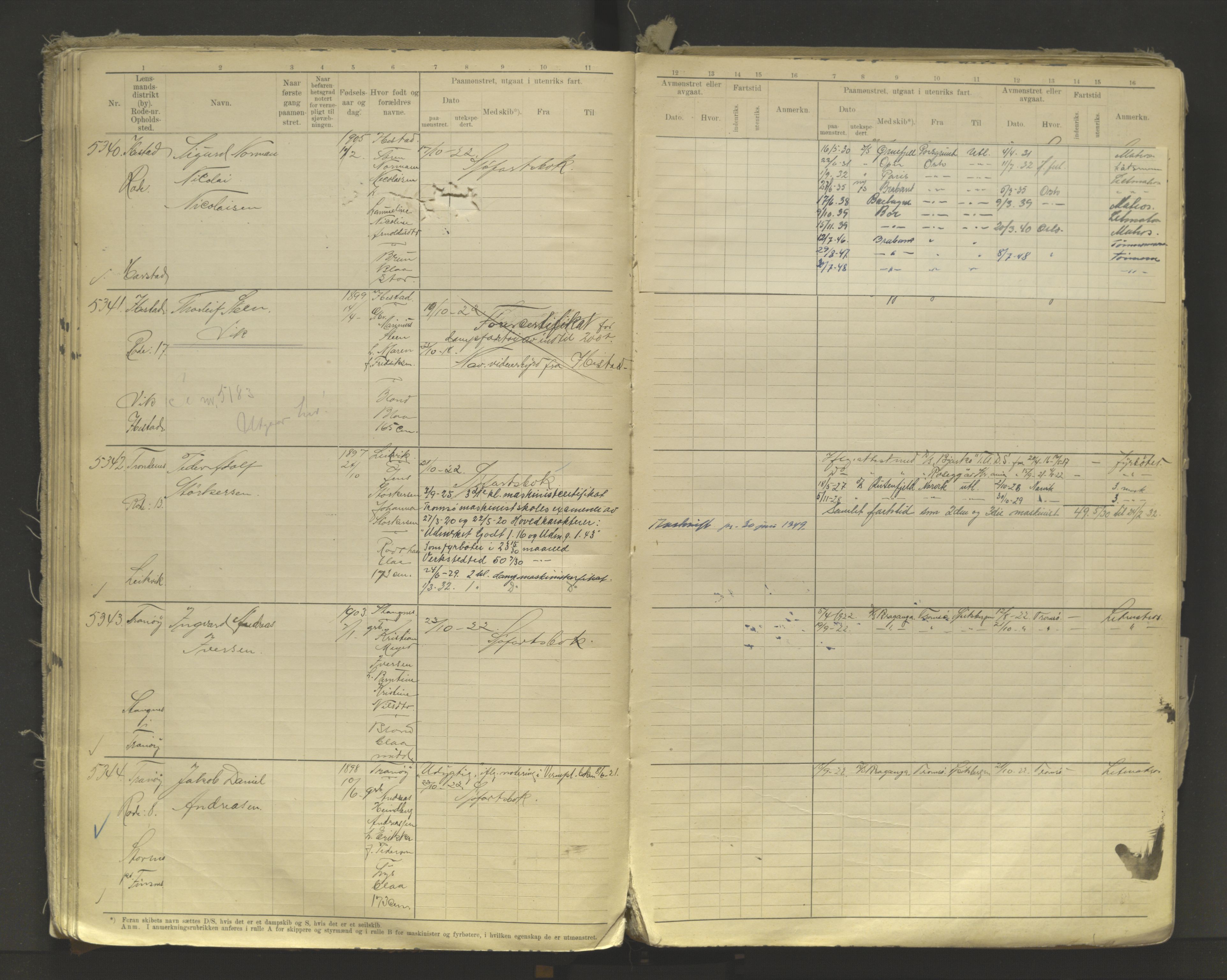 Tromsø sjømannskontor/innrullerings-/mønstringsdistrikt, AV/SATØ-S-0243/F/Fb/L0011: Annotasjonsrulle. Defekt: løs innbinding. Nr. 4973-7517, 1920-1928