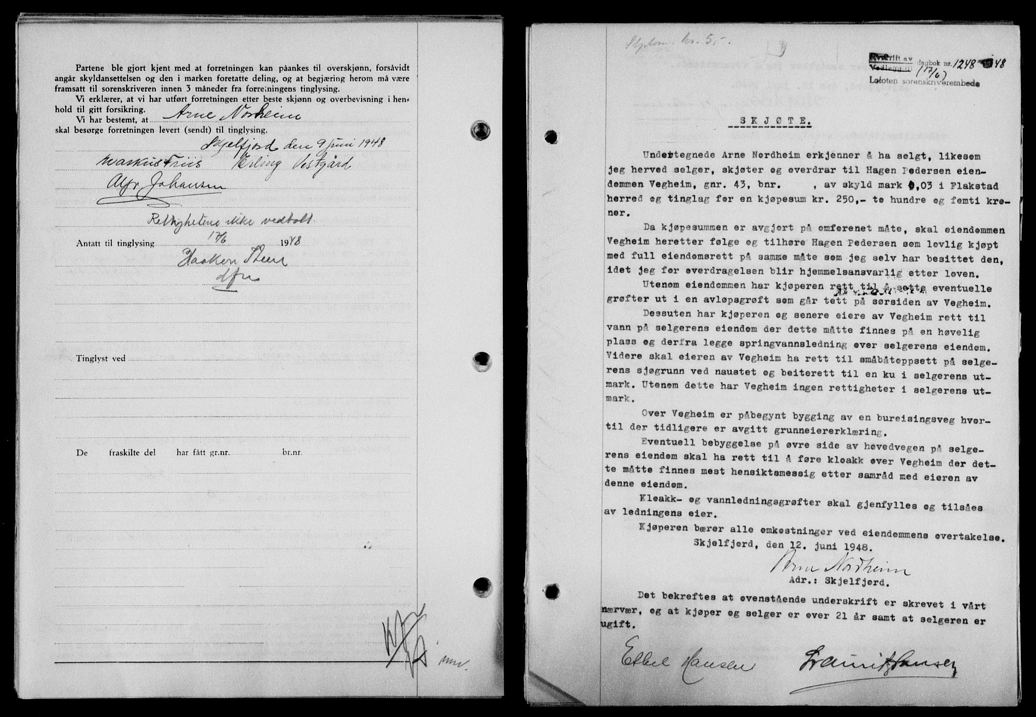 Lofoten sorenskriveri, SAT/A-0017/1/2/2C/L0018a: Mortgage book no. 18a, 1948-1948, Diary no: : 1248/1948