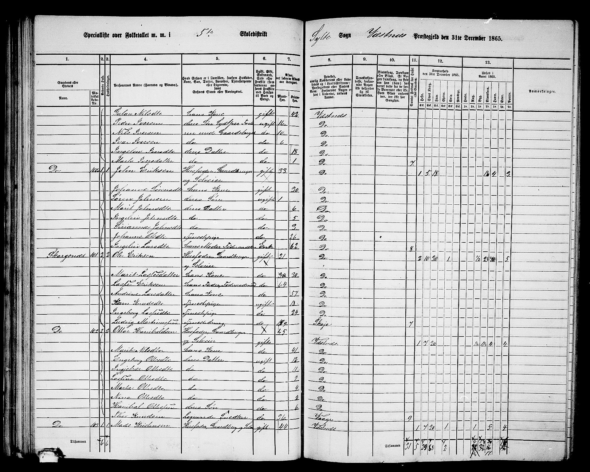 RA, 1865 census for Vestnes, 1865, p. 69