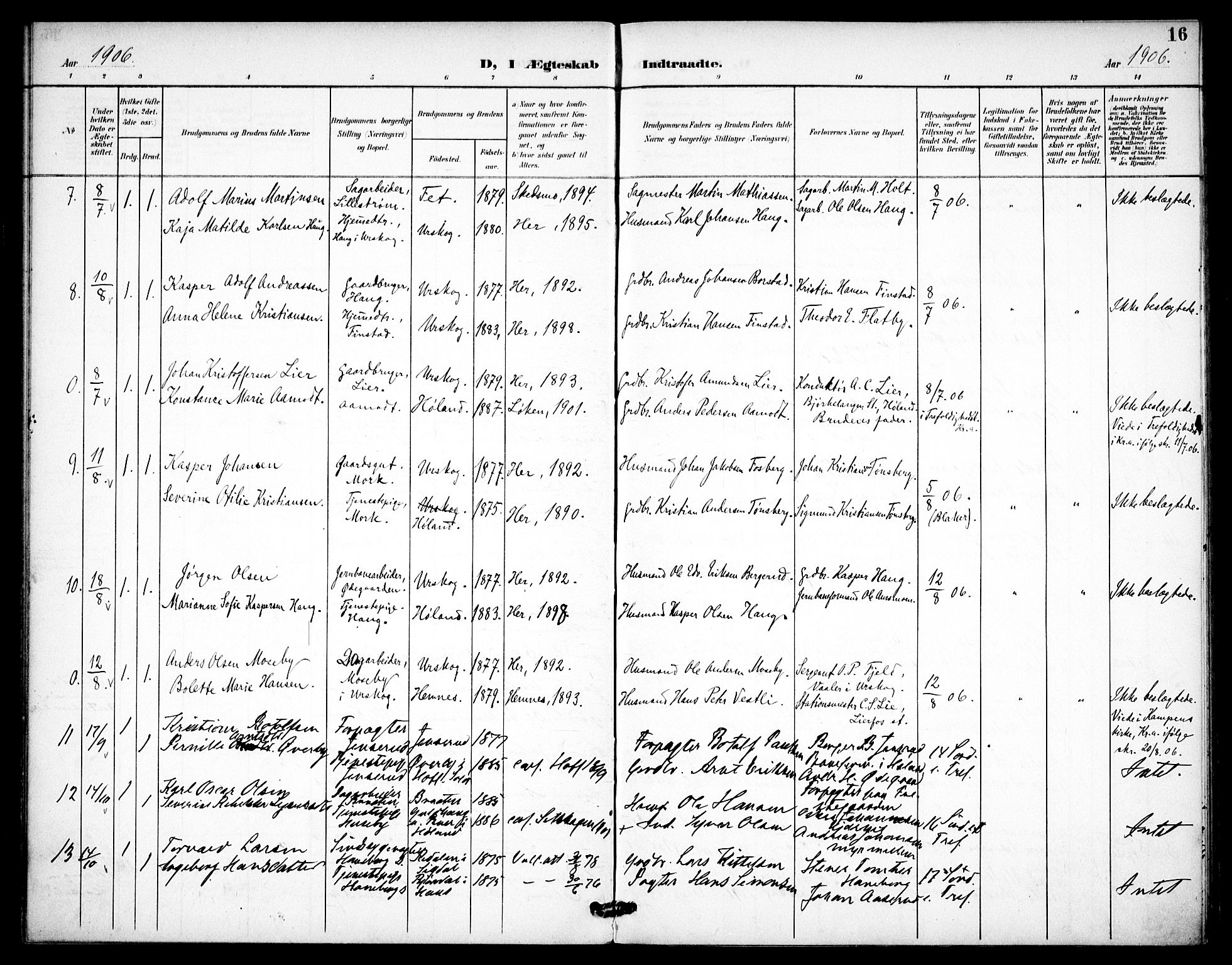 Aurskog prestekontor Kirkebøker, AV/SAO-A-10304a/F/Fa/L0013: Parish register (official) no. I 13, 1900-1910, p. 16