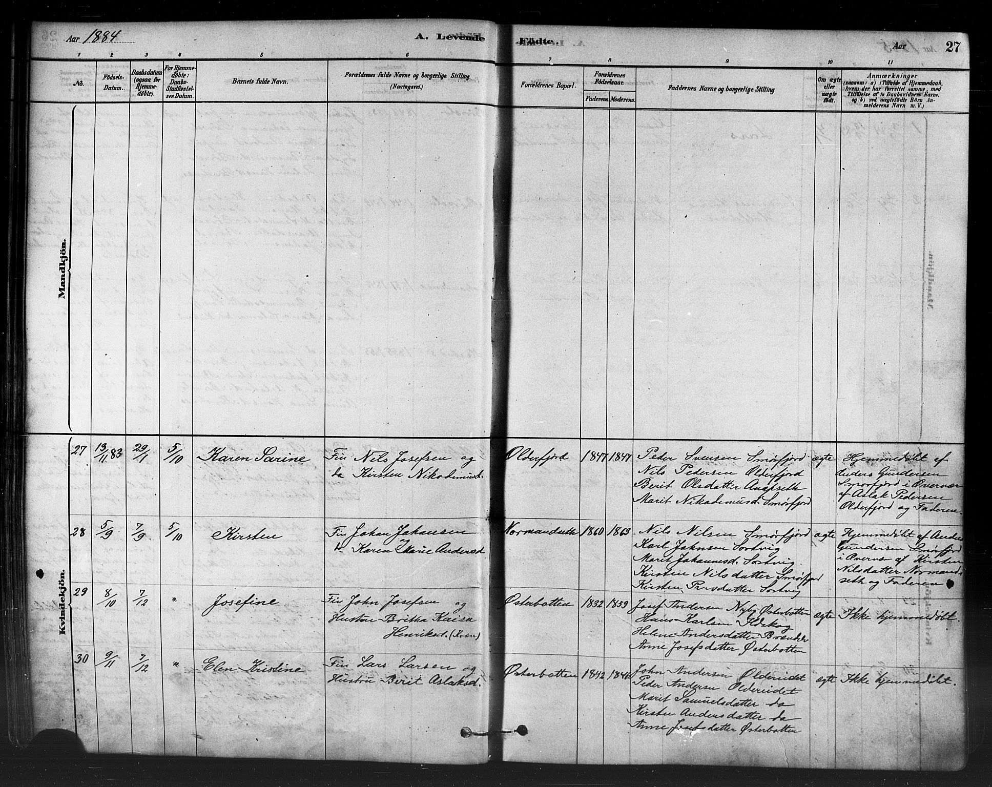 Kistrand/Porsanger sokneprestembete, AV/SATØ-S-1351/H/Ha/L0007.kirke: Parish register (official) no. 7, 1881-1889, p. 27