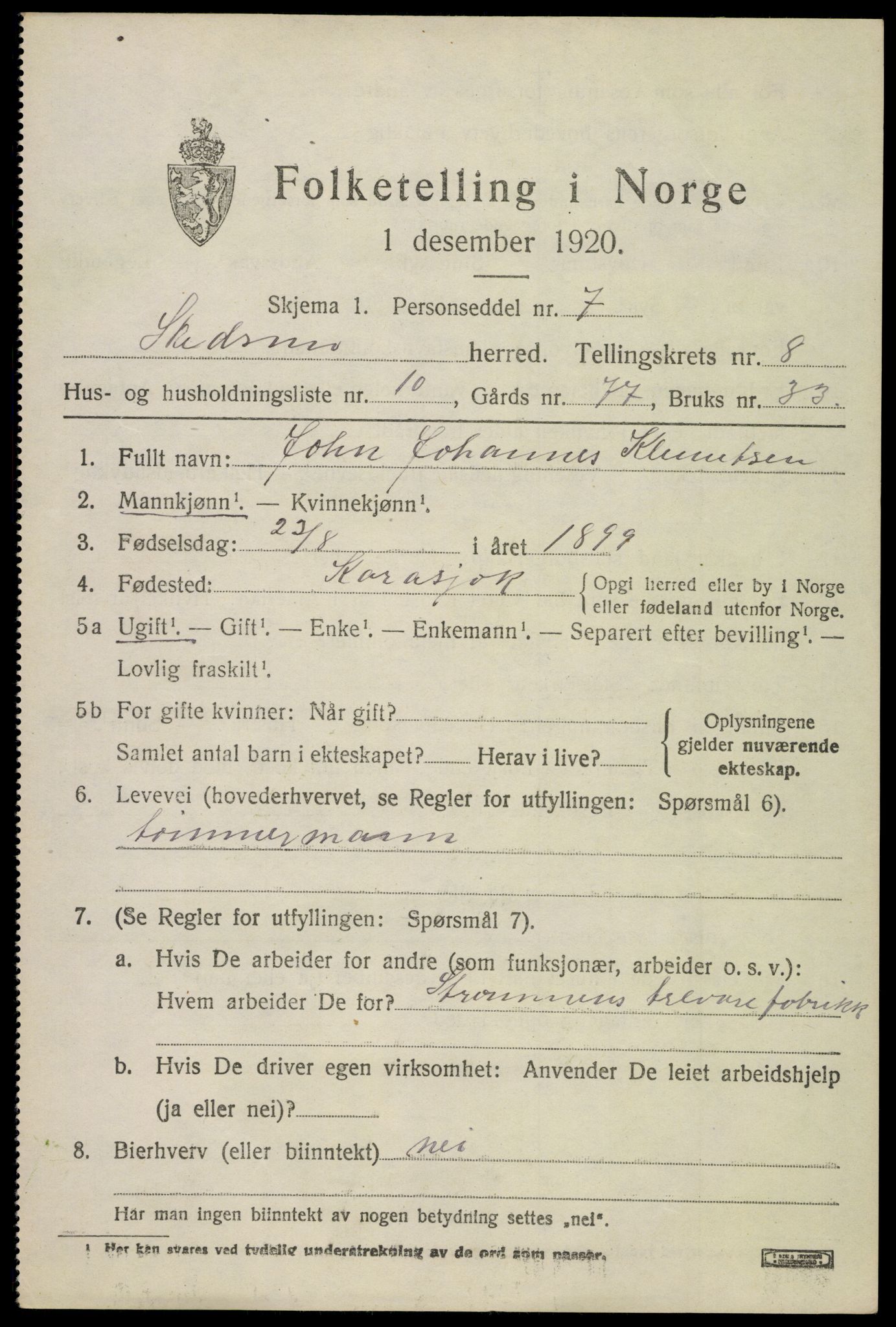 SAO, 1920 census for Skedsmo, 1920, p. 8939